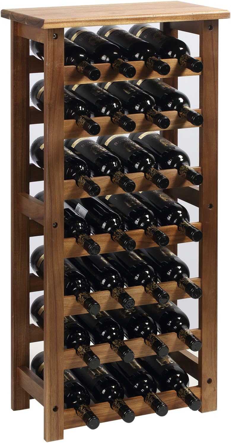 everous Wooden Wine Rack, 7 Tire Floor Wine Storage Rack, 28 Bottles Holder, Free Standing Display Rack for Kitchen, Pantry, Cellar, Natural Free Standing Floor Wine Rack