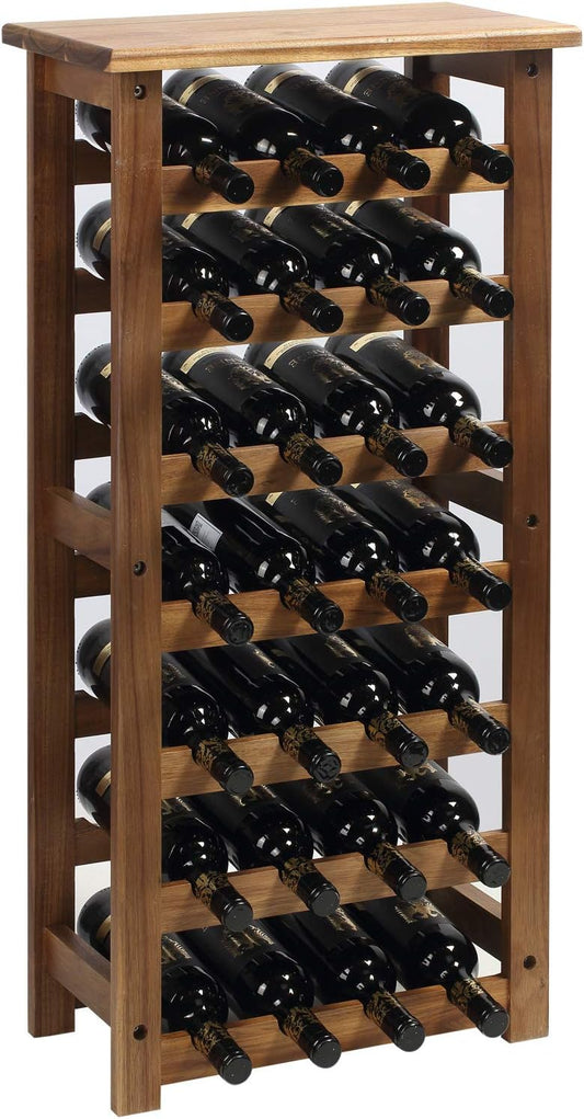 everous Wooden Wine Rack, 7 Tire Floor Wine Storage Rack, 28 Bottles Holder, Free Standing Display Rack for Kitchen, Pantry, Cellar, Natural Free Standing Floor Wine Rack