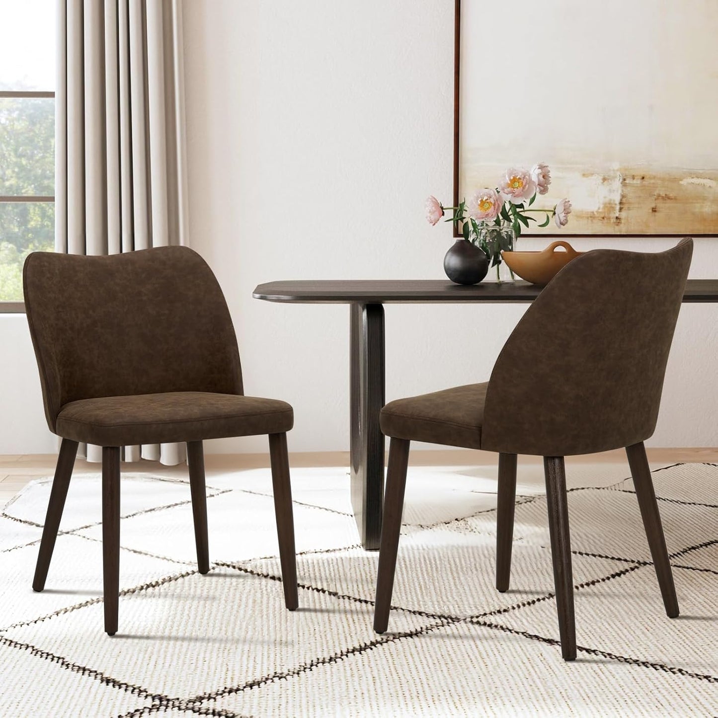 COLAMY Upholstered Dining Chairs Set of 6, Modern Fabric Dining Room Kitchen Side Chair with Padded Seat and Wood Legs for Restaurant/Cafe, Beige