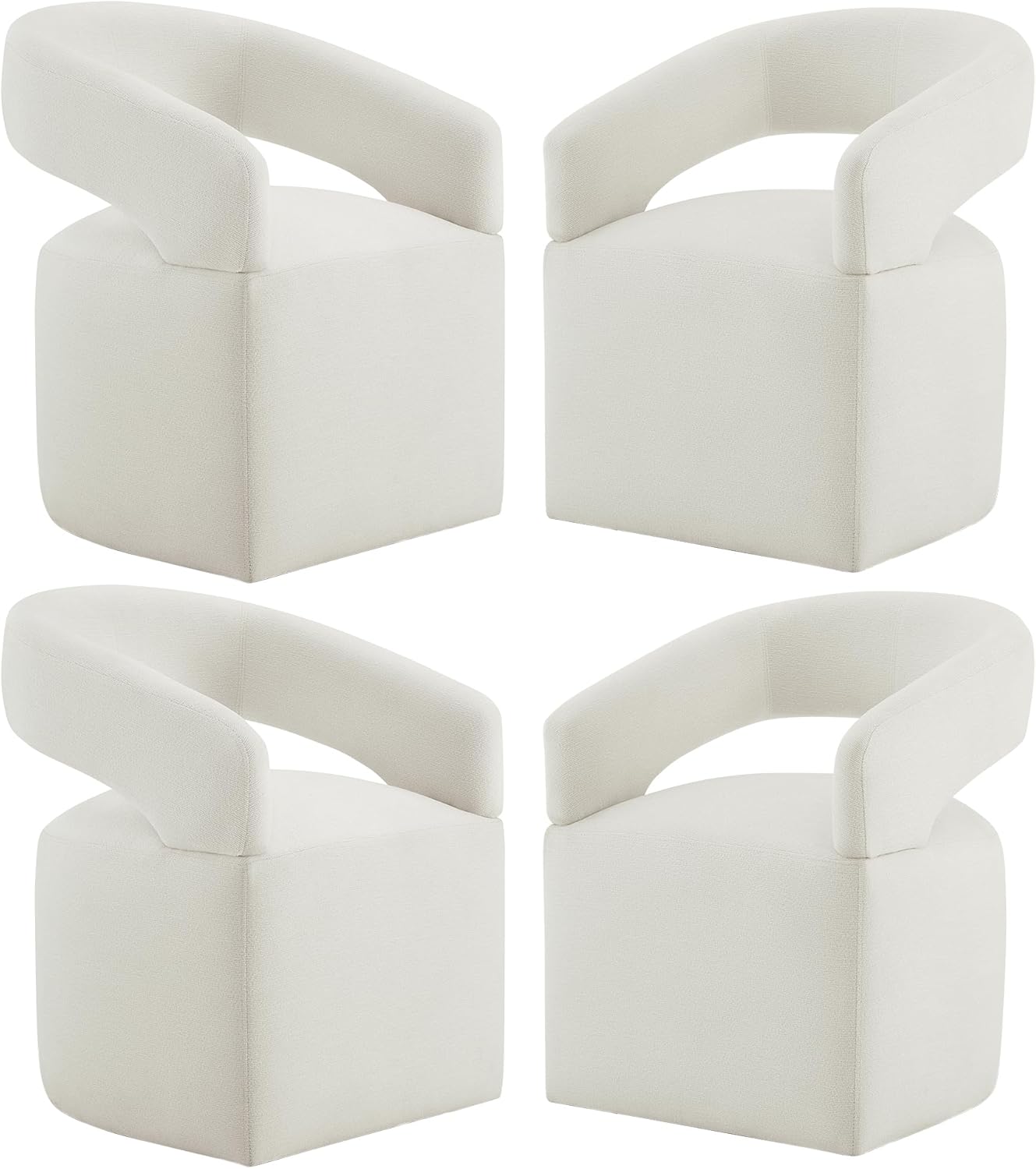 Upholstered Dining Chairs with Casters Modern Barrel Side Armchair with Rollers for Diningroom Bedroom Livingroom Reading Room, Linen, 4PCS