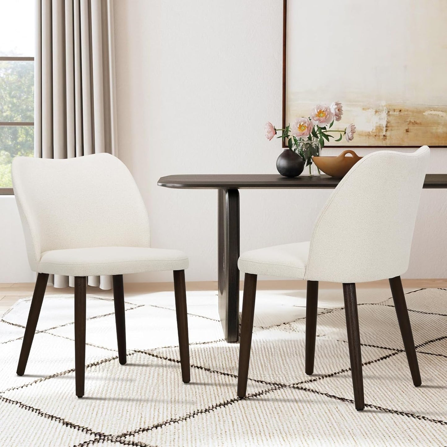 COLAMY Upholstered Dining Chairs Set of 6, Modern Fabric Dining Room Kitchen Side Chair with Padded Seat and Wood Legs for Restaurant/Cafe, Beige