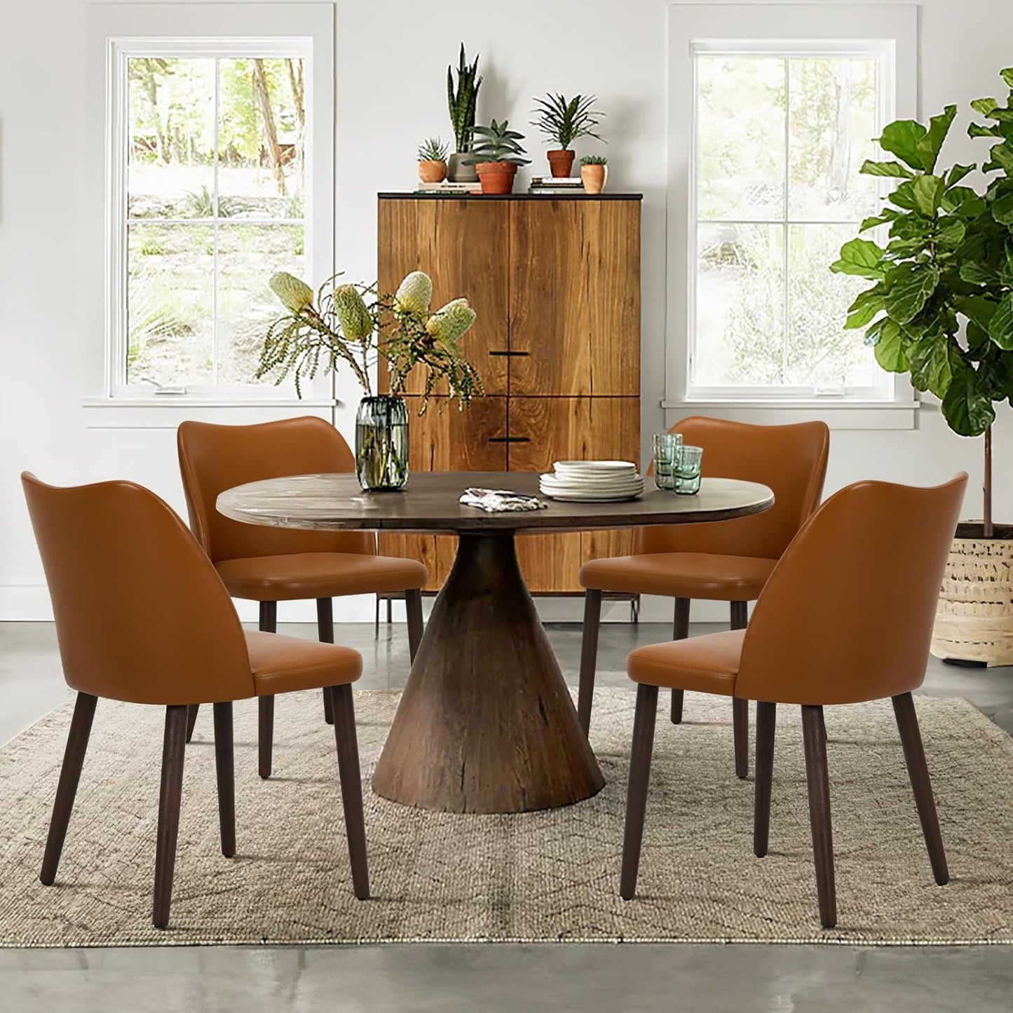 COLAMY Upholstered Dining Chairs Set of 6, Modern Fabric Dining Room Kitchen Side Chair with Padded Seat and Wood Legs for Restaurant/Cafe, Beige