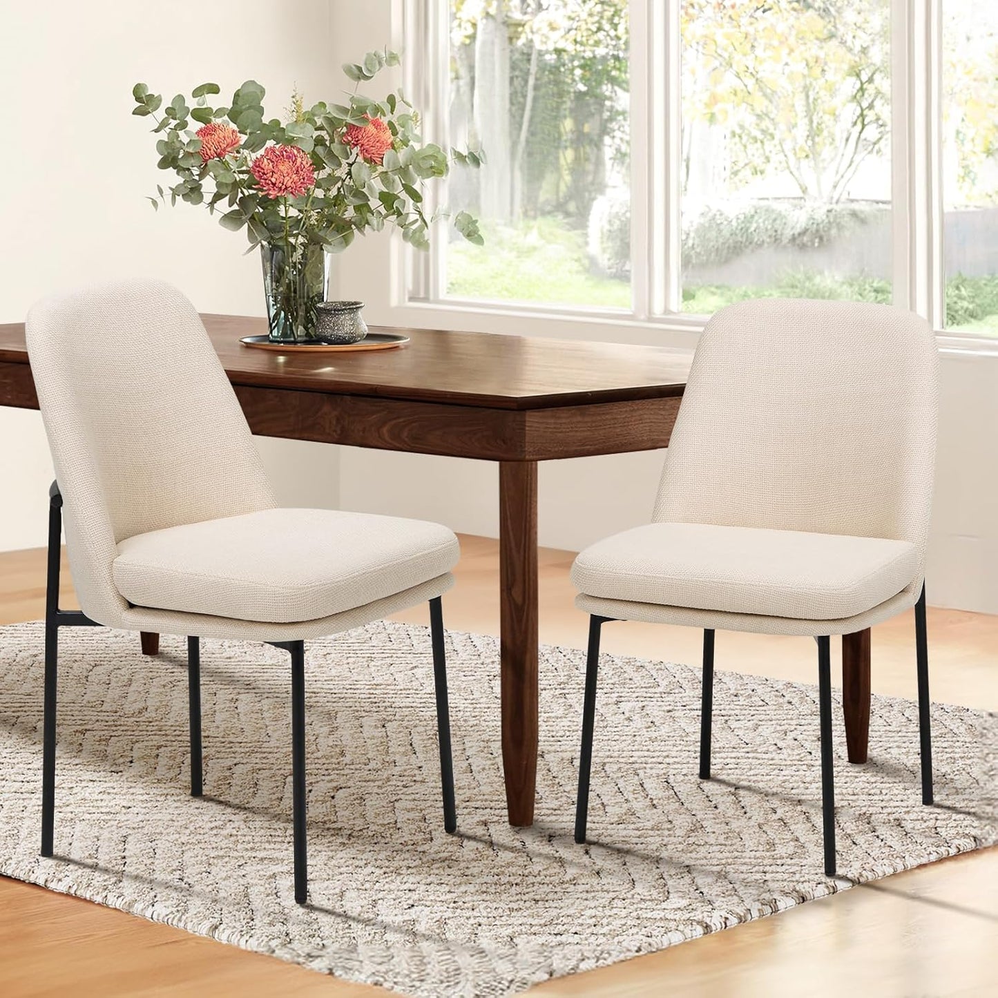 COLAMY Modern Dining Chairs Set of 6, Faux Leather Upholstered Dining Room Chairs Kitchen Chairs Dinner Chair with Curved Back and Metal Legs, Brown