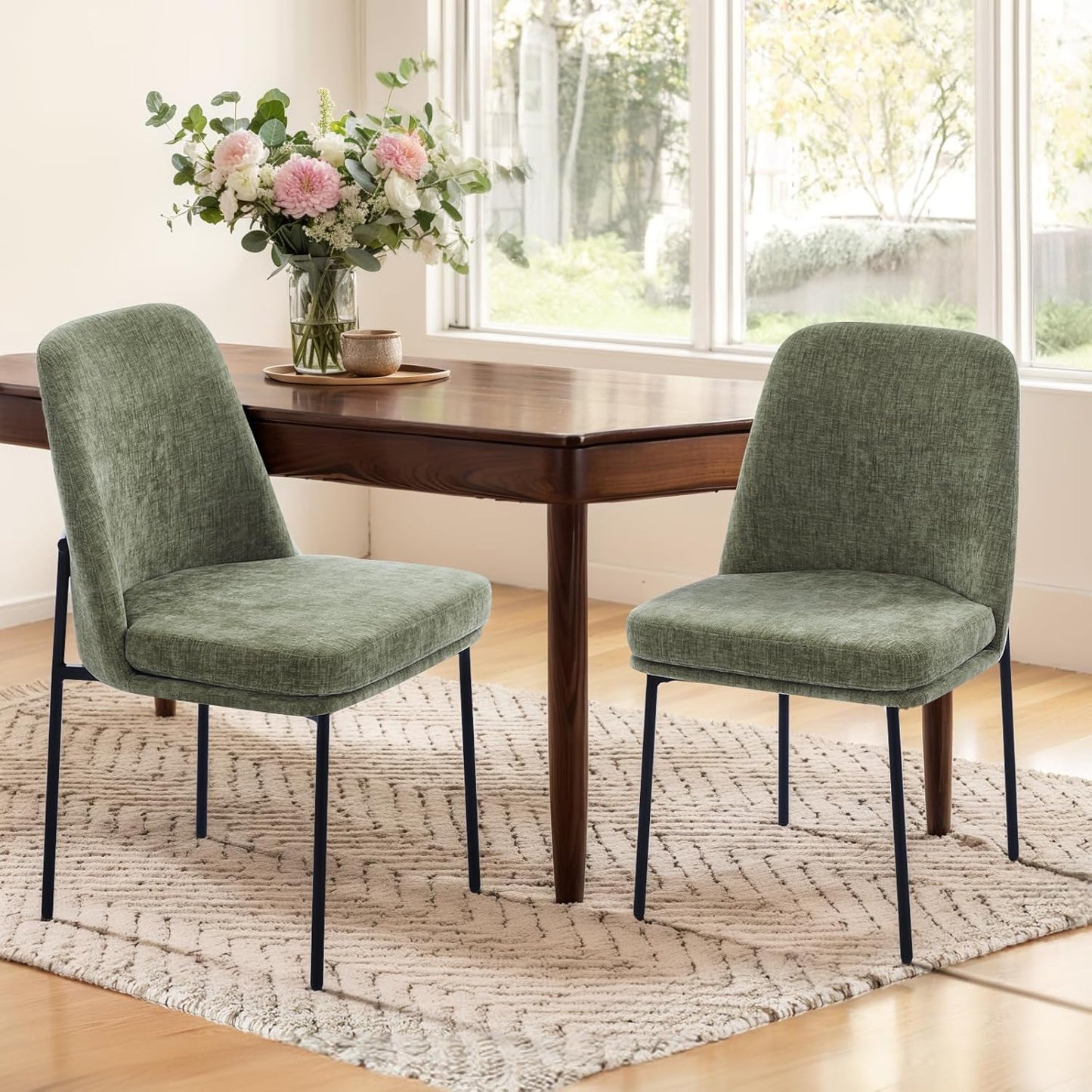 COLAMY Modern Dining Chairs Set of 6, Faux Leather Upholstered Dining Room Chairs Kitchen Chairs Dinner Chair with Curved Back and Metal Legs, Brown