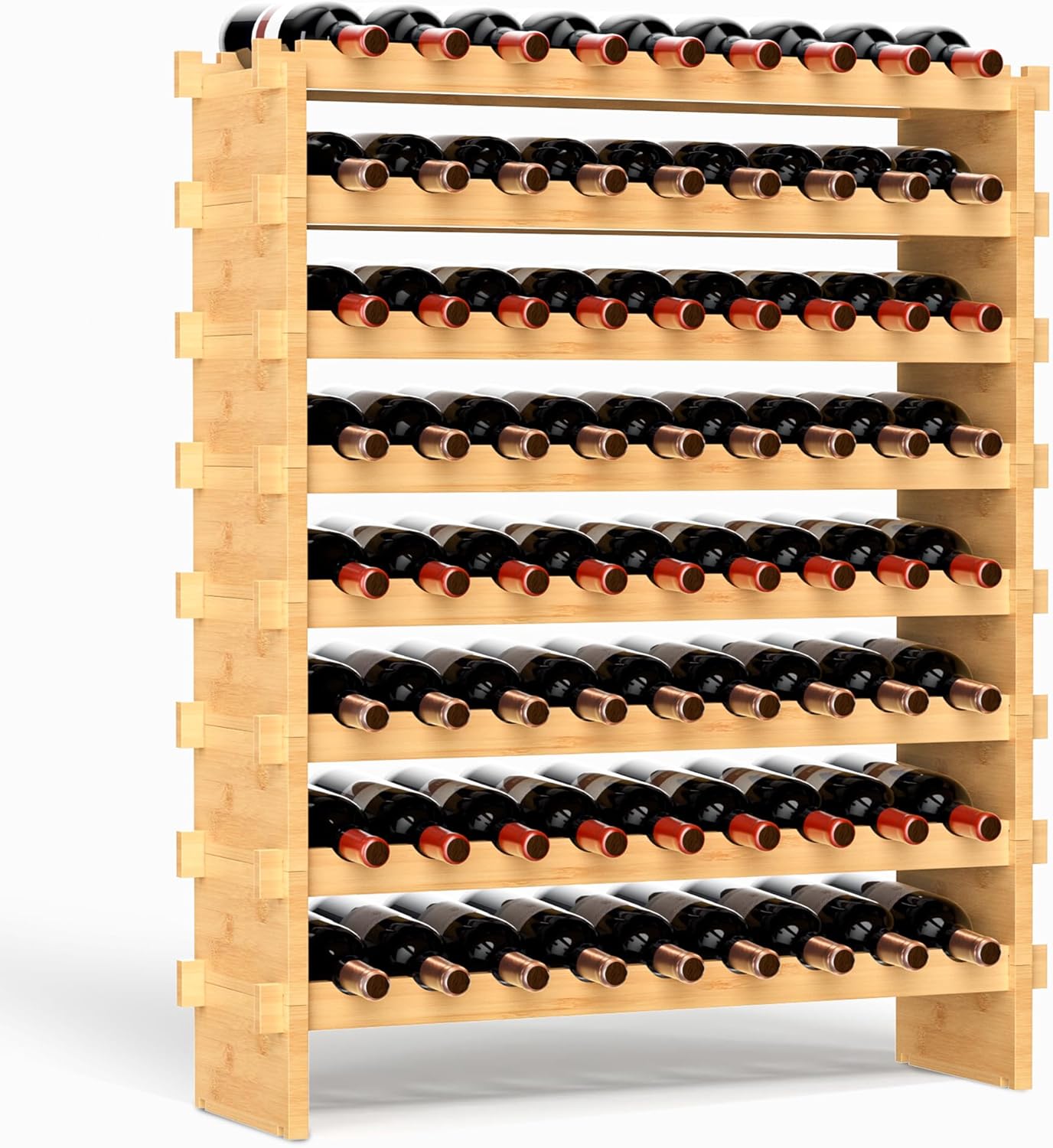 VASMIA 42 Bottles Bamboo Wine Rack,7-Tier Wine Rack Freestanding Floor with Table Top, Wine Storage Shelf for Kitchen Dining Room Bar,Black