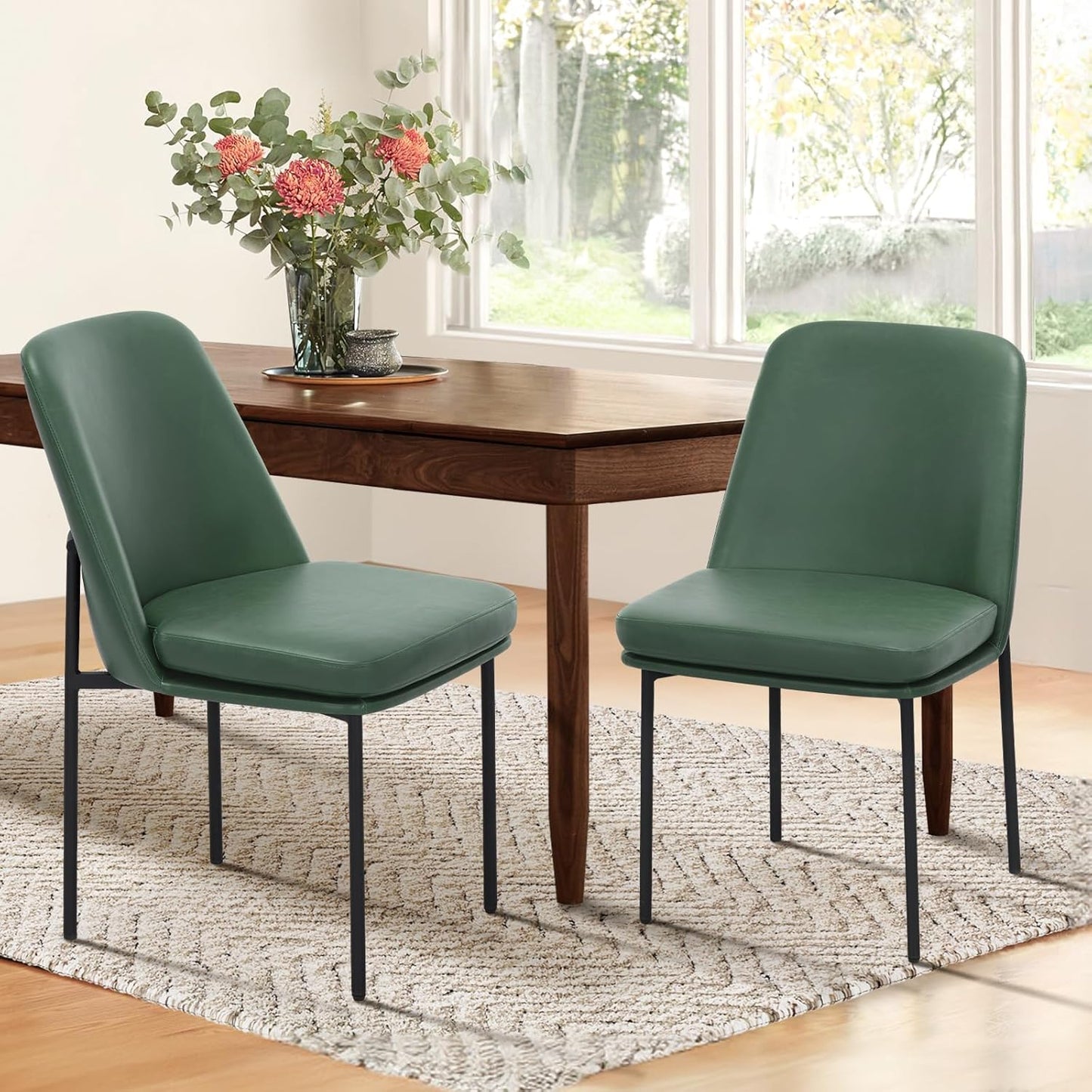 COLAMY Modern Dining Chairs Set of 6, Faux Leather Upholstered Dining Room Chairs Kitchen Chairs Dinner Chair with Curved Back and Metal Legs, Brown