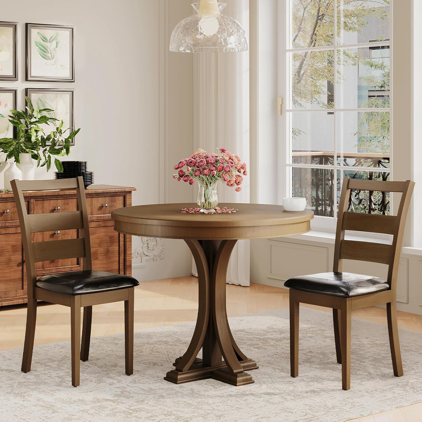 COLAMY Upholstered Dining Chairs Set of 6, Modern Kitchen Chairs with Back, Farmhouse Fabric Side Dining Room Chairs with Wood Legs for Dining Room Kitchen Restaurant, Beige