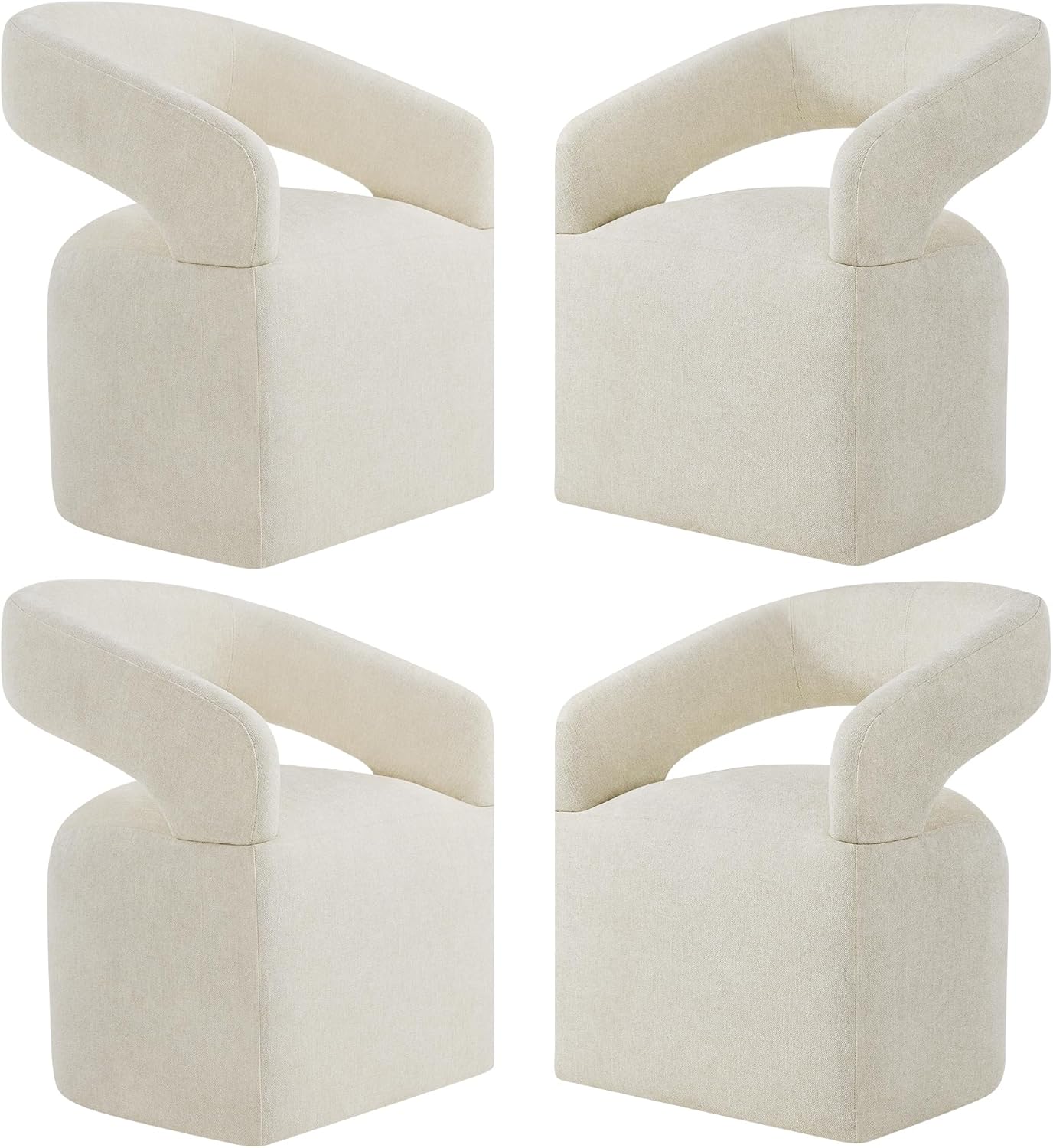 Upholstered Dining Chairs with Casters Modern Barrel Side Armchair with Rollers for Diningroom Bedroom Livingroom Reading Room, Linen, 4PCS