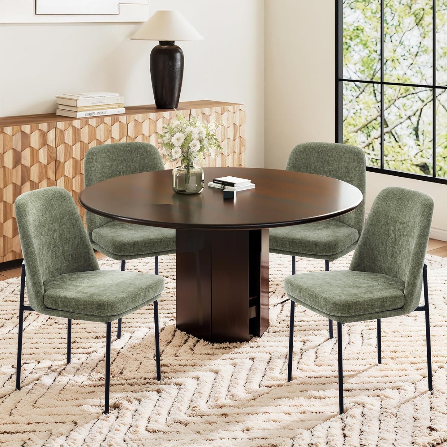 COLAMY Modern Dining Chairs Set of 6, Faux Leather Upholstered Dining Room Chairs Kitchen Chairs Dinner Chair with Curved Back and Metal Legs, Brown