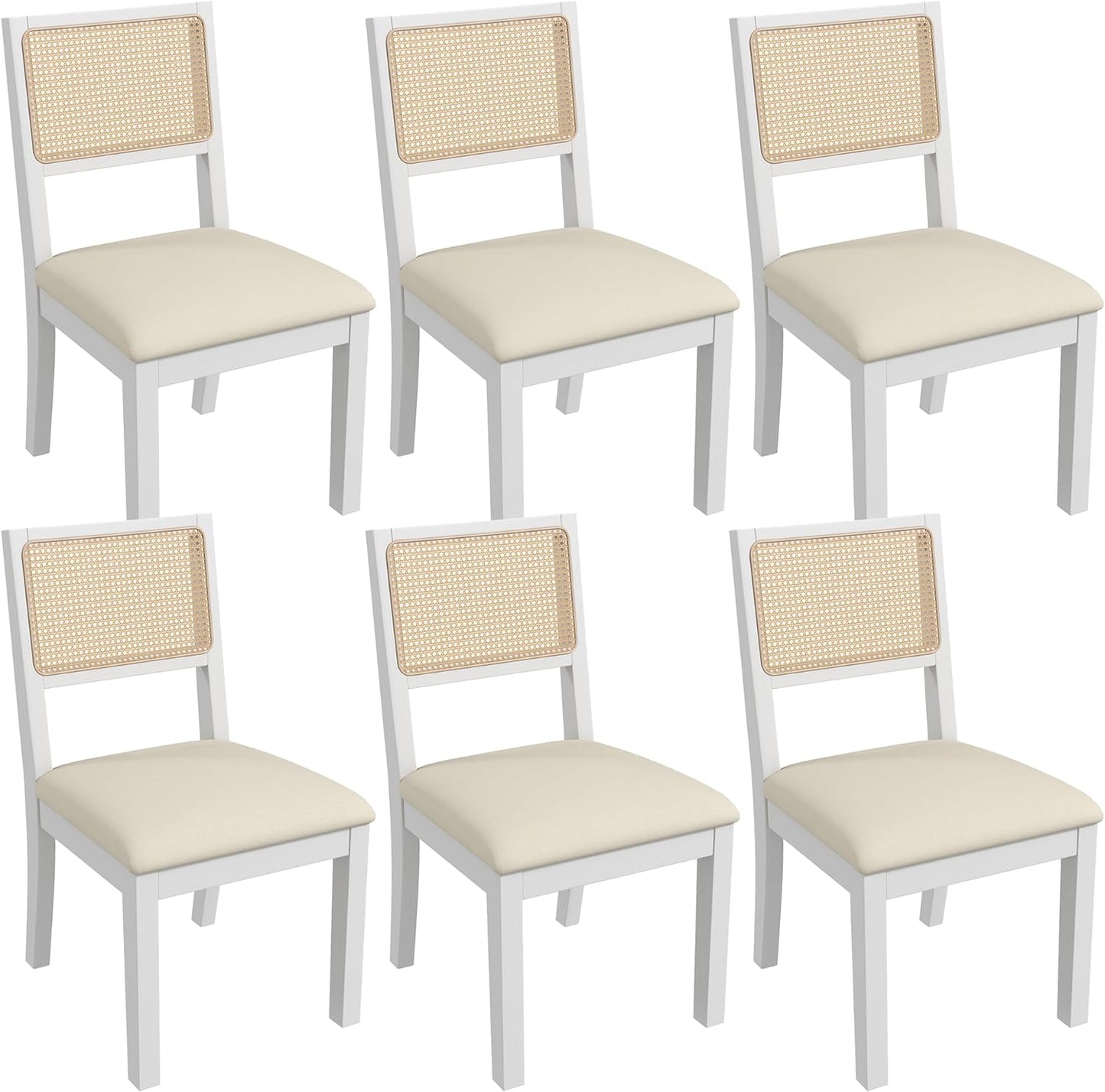 Westice Rattan Dining Chairs Set of 4, Farmhouse Natural Dining Room Chairs with Upholstered Cushion, Wood Armless Chairs for Kitchen/Restaurant