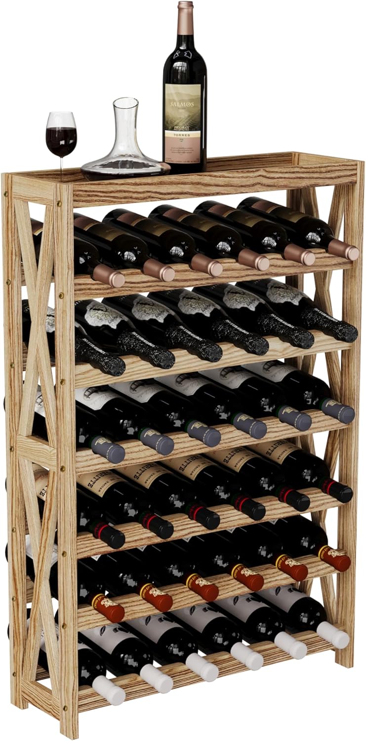 Solid Wood Wine Storage Racks with Tabletop, Free Standing Floor Wooden Wine Rack, Premium Wine Storage Rack Display and Organizing for Kitchen and Cellar 8 Tier 72 Bottles