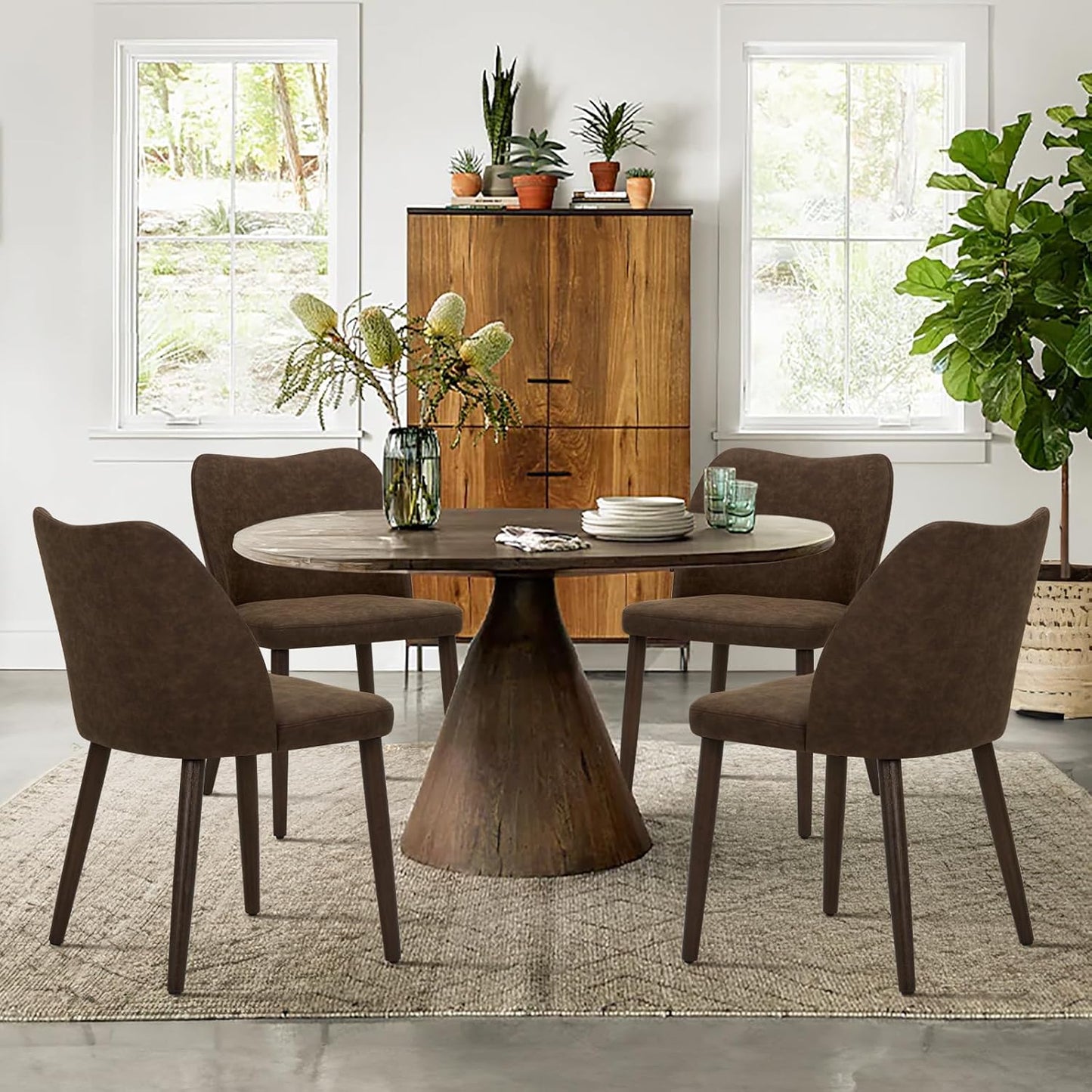 COLAMY Upholstered Dining Chairs Set of 6, Modern Fabric Dining Room Kitchen Side Chair with Padded Seat and Wood Legs for Restaurant/Cafe, Beige