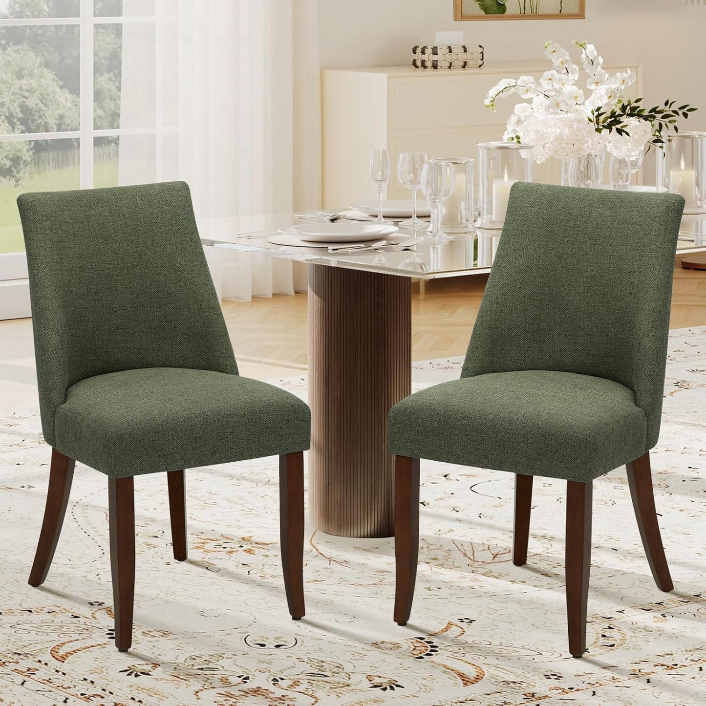 COLAMY Upholstered Dining Chairs Set of 6, Mid Century Modern Kitchen Chairs with Back, Farmhouse Fabric Side Dining Room Chairs with Wood Legs for Dining Room Restaurant, Beige