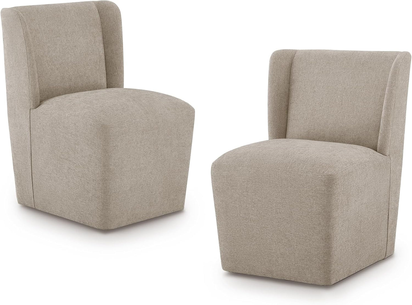 Upholstered Dining Chair with Casters Wingback Modern Side Armless Deskchair with Rollers for Diningroom Bedroom Livingroom Reading Room,Linen,2 Box