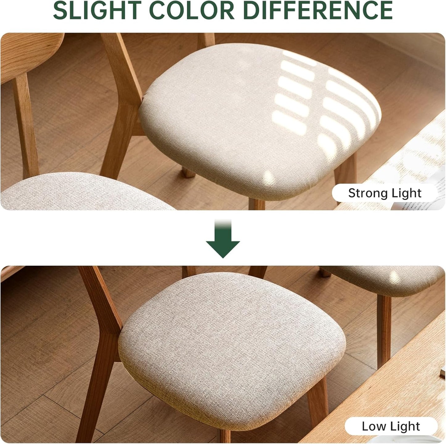 100% Solid Oak Dining Chairs, Mid Century Modern Dining Chair with Curved Backrest, Fabric Upholstered Dining Chairs for Kitchen, Study, Living Room (4, Original Wood-Pear White Cushion)