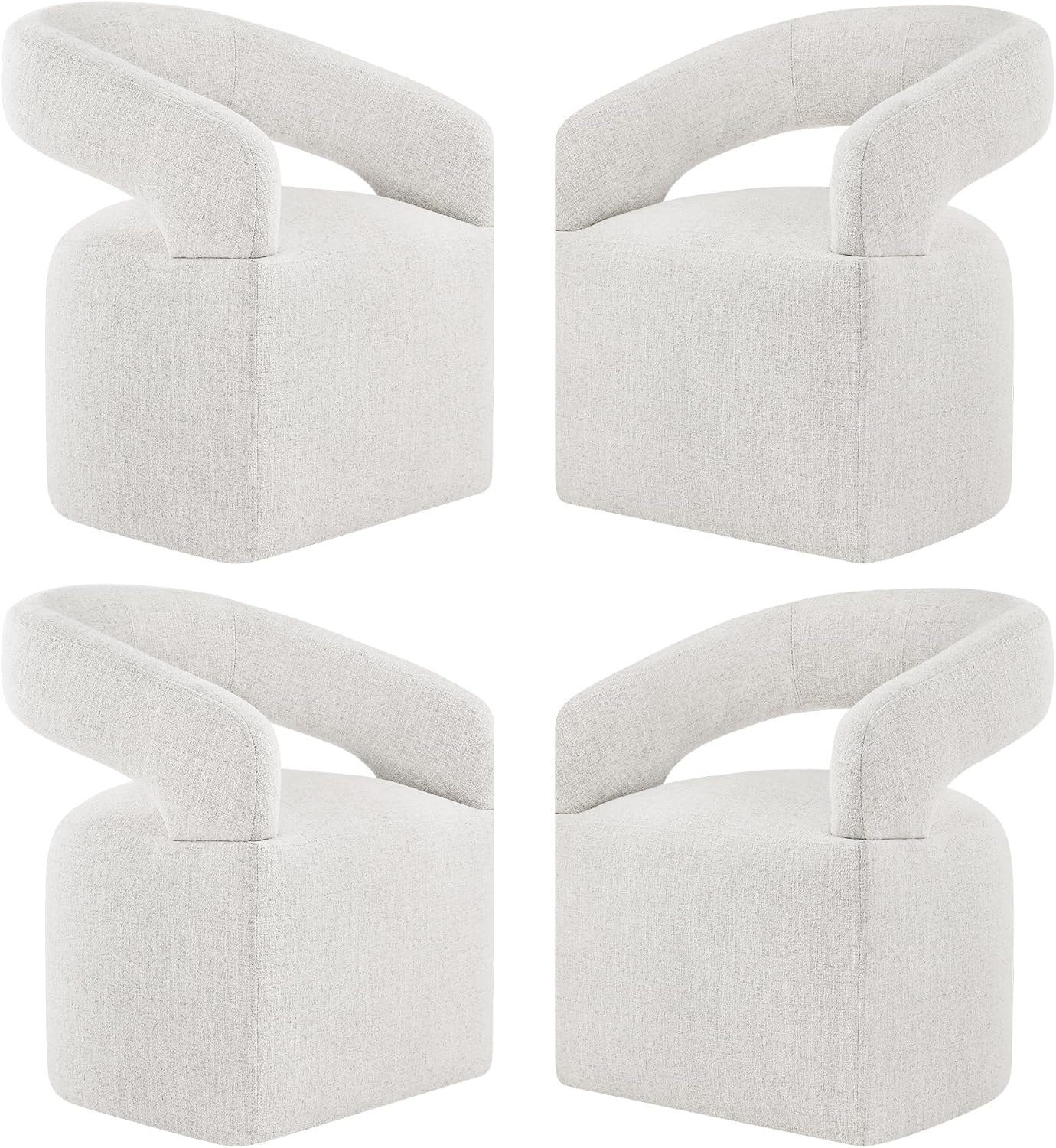 Upholstered Dining Chairs with Casters Modern Barrel Side Armchair with Rollers for Diningroom Bedroom Livingroom Reading Room, Linen, 4PCS