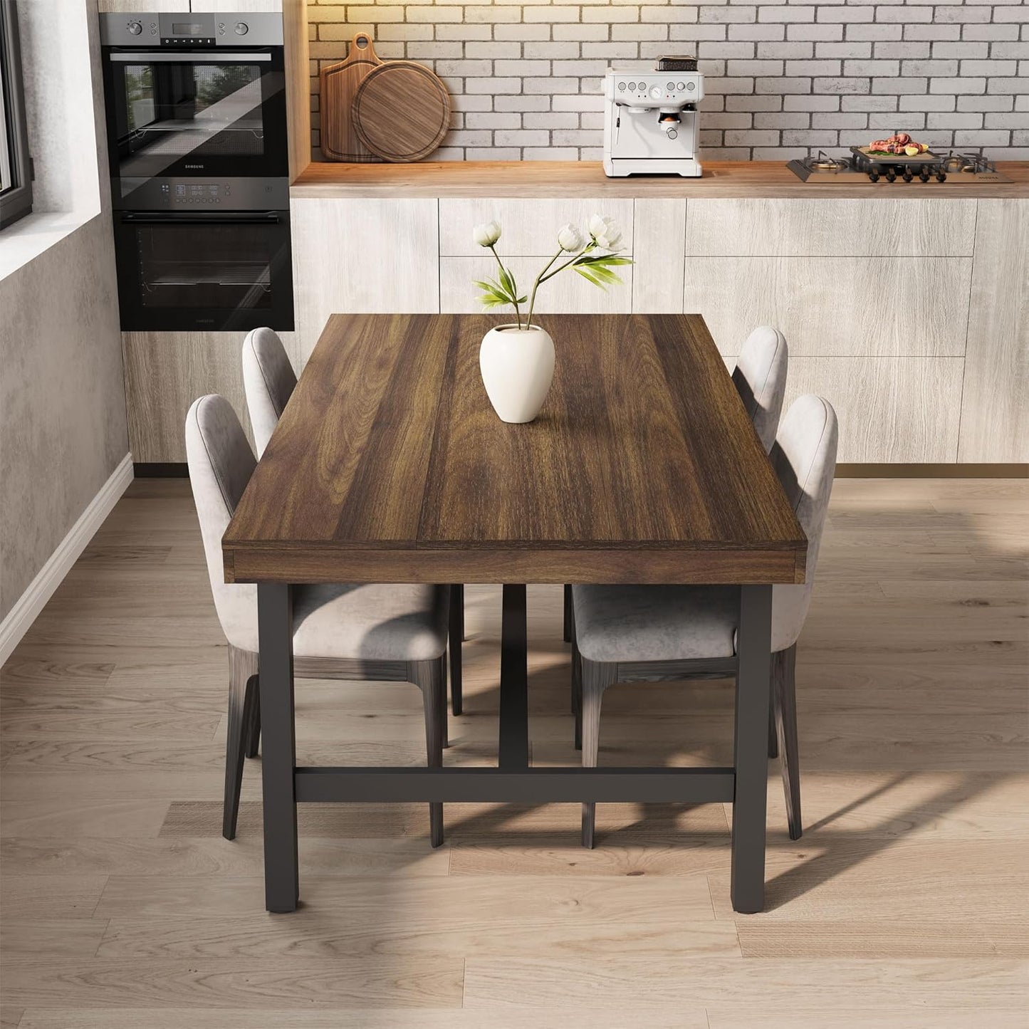 GarveeHome Industrial Dining Table for 6-8 People, 70.87" Long Wooden Kitchen Table with Sturdy Metal Frame & Rustic Brown Finish (Brown, 70.87" Long)