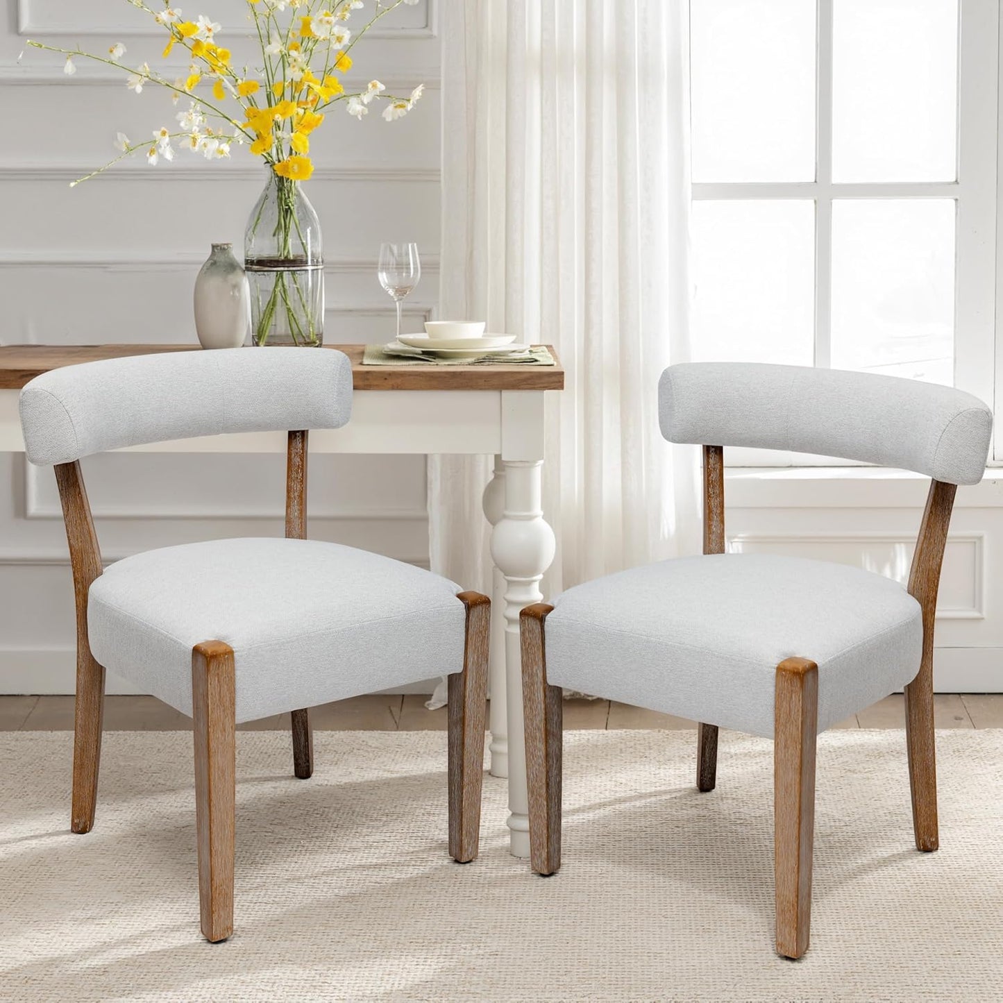 Faux Leather Dining Chairs Set of 4 Upholstered Kitchen & Dining Room Wooden Chairs Mid Century Modern Dining Chairs Low Back, Beige