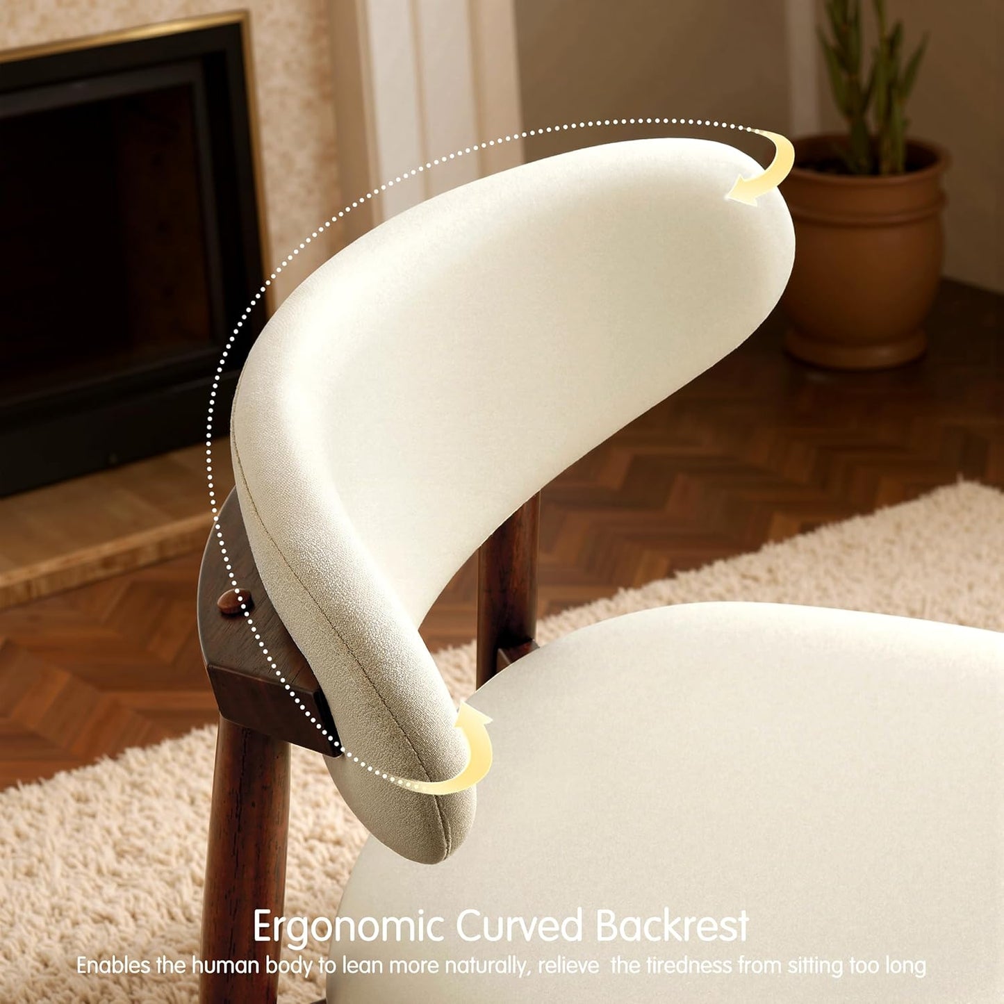 CHUN YI Dining Chairs Set of 6, Upholstered Solid Wood Dining Room Chairs, Mid Century Modern Fabric Kitchen Side Chairs with Ergonomic Curved Back, Beige