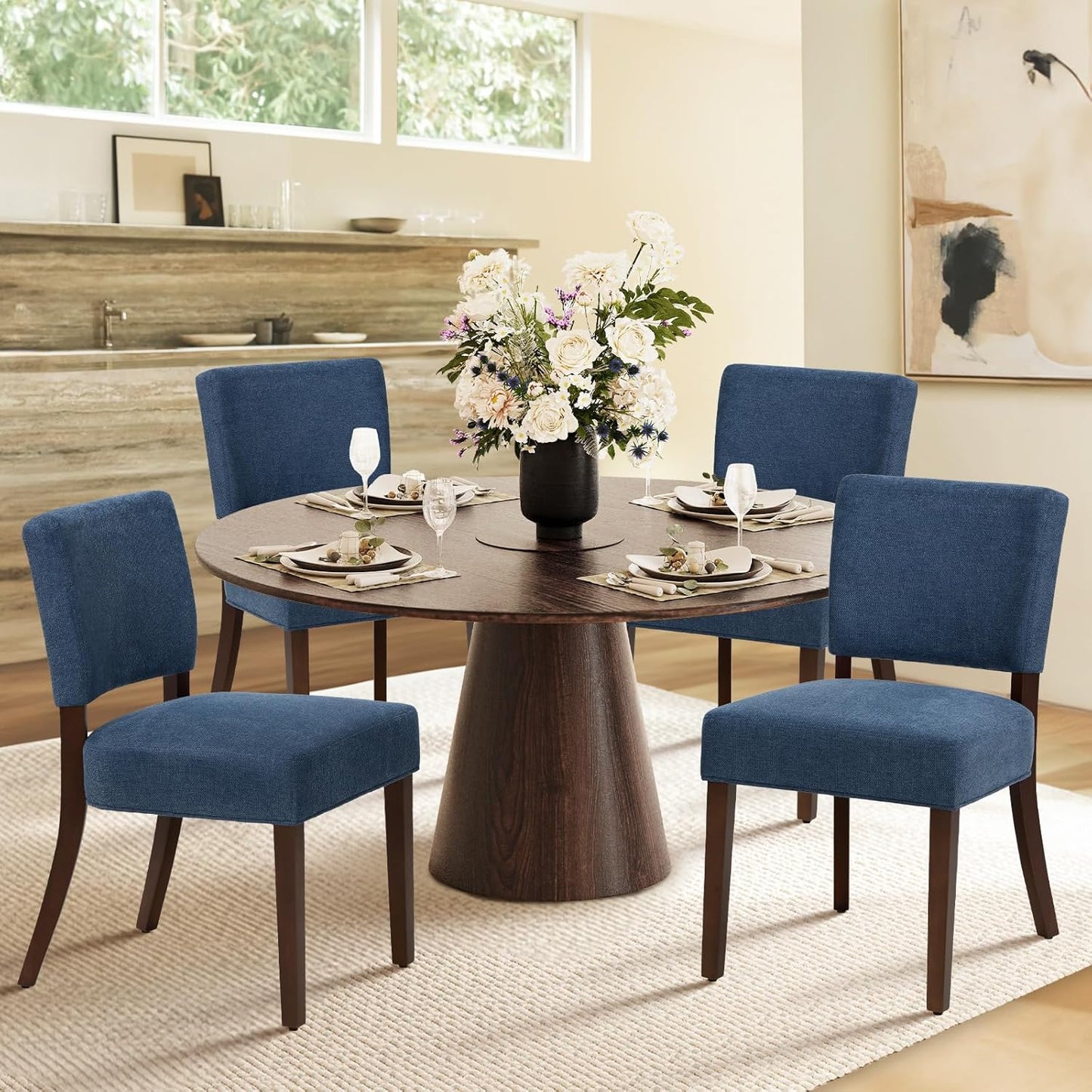 COLAMY Upholstered Dining Chairs Set of 6, Modern Kitchen Chairs with Back, Farmhouse Fabric Side Dining Room Chairs with Wood Legs for Dining Room Kitchen Restaurant, Beige