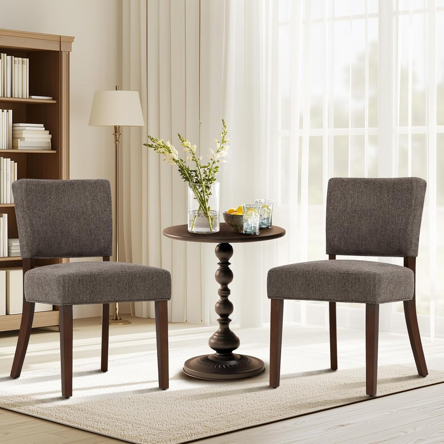 COLAMY Upholstered Dining Chairs Set of 6, Modern Kitchen Chairs with Back, Farmhouse Fabric Side Dining Room Chairs with Wood Legs for Dining Room Kitchen Restaurant, Beige