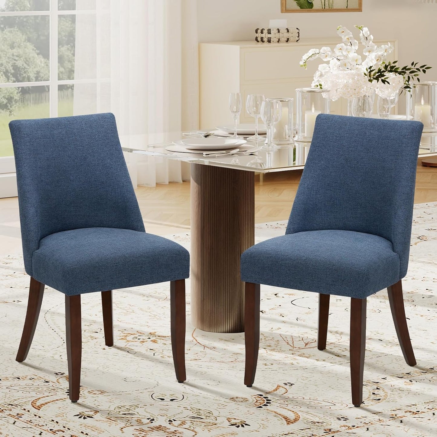 COLAMY Upholstered Dining Chairs Set of 6, Mid Century Modern Kitchen Chairs with Back, Farmhouse Fabric Side Dining Room Chairs with Wood Legs for Dining Room Restaurant, Beige