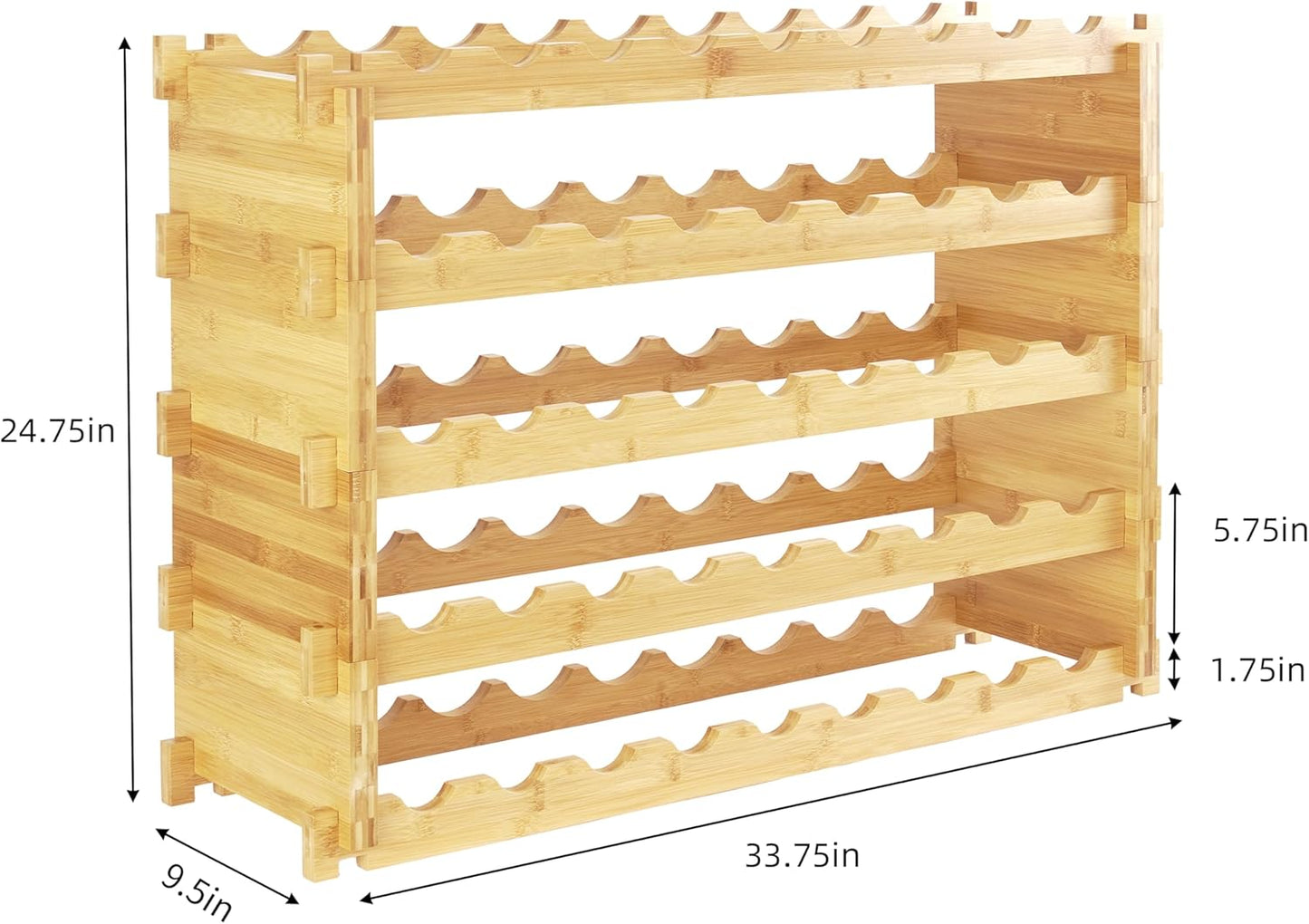 Finnhomy Wine Rack 45-Bottle 5-Tier Natural Bamboo Display Wine Storage Shelves Stackable Wine Bottle Holder