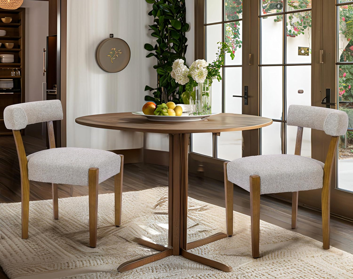 Faux Leather Dining Chairs Set of 4 Upholstered Kitchen & Dining Room Wooden Chairs Mid Century Modern Dining Chairs Low Back, Beige
