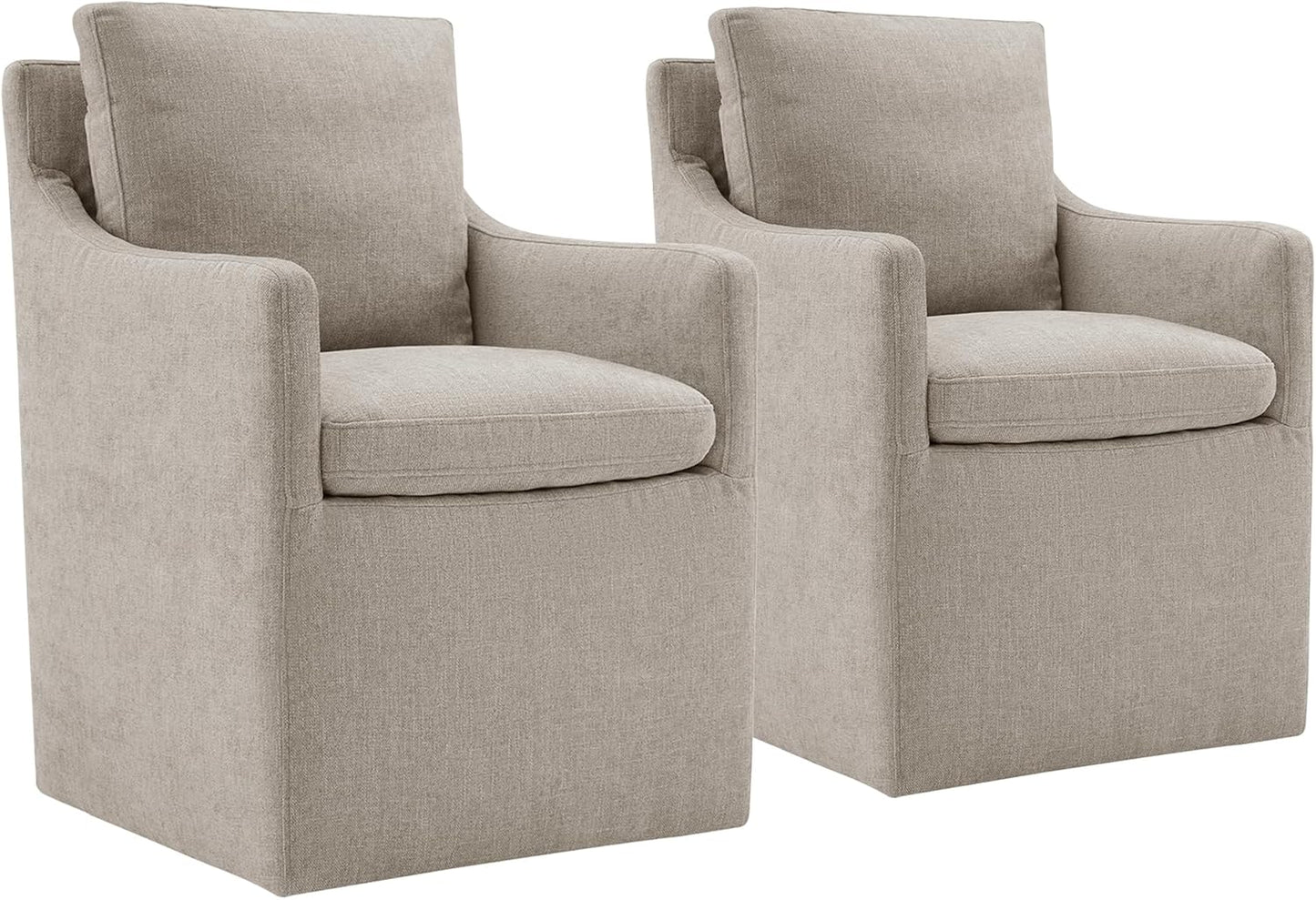 Upholstered Dining Chairs with Casters No Assembly Modern Accent Armchair with Rollers for Diningroom Bedroom Livingroom Reading Room,Cream,2 Boxs