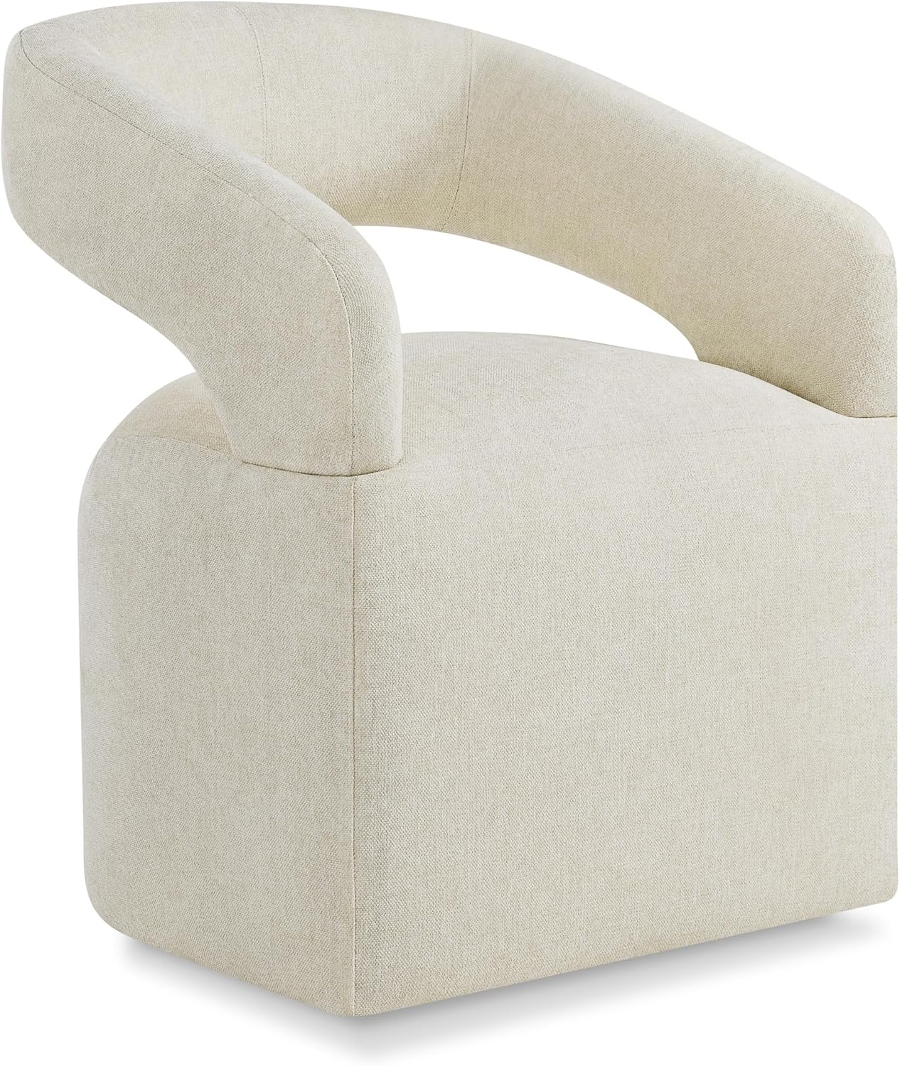 Upholstered Dining Chairs with Casters Modern Barrel Side Armchair with Rollers for Diningroom Bedroom Livingroom Reading Room, Linen, 4PCS