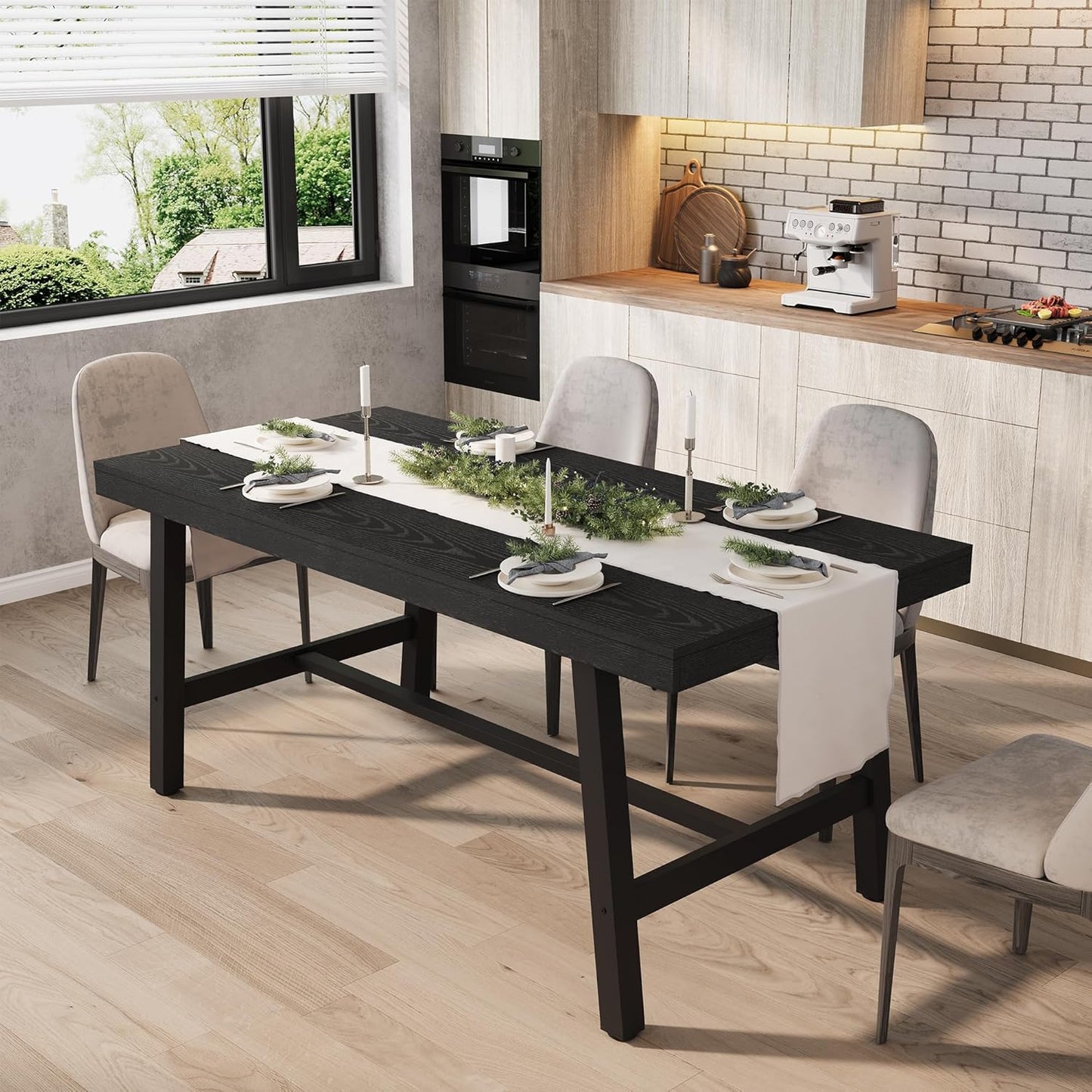 GarveeHome Industrial Dining Table for 6-8 People, 70.87" Long Wooden Kitchen Table with Sturdy Metal Frame & Rustic Brown Finish (Brown, 70.87" Long)
