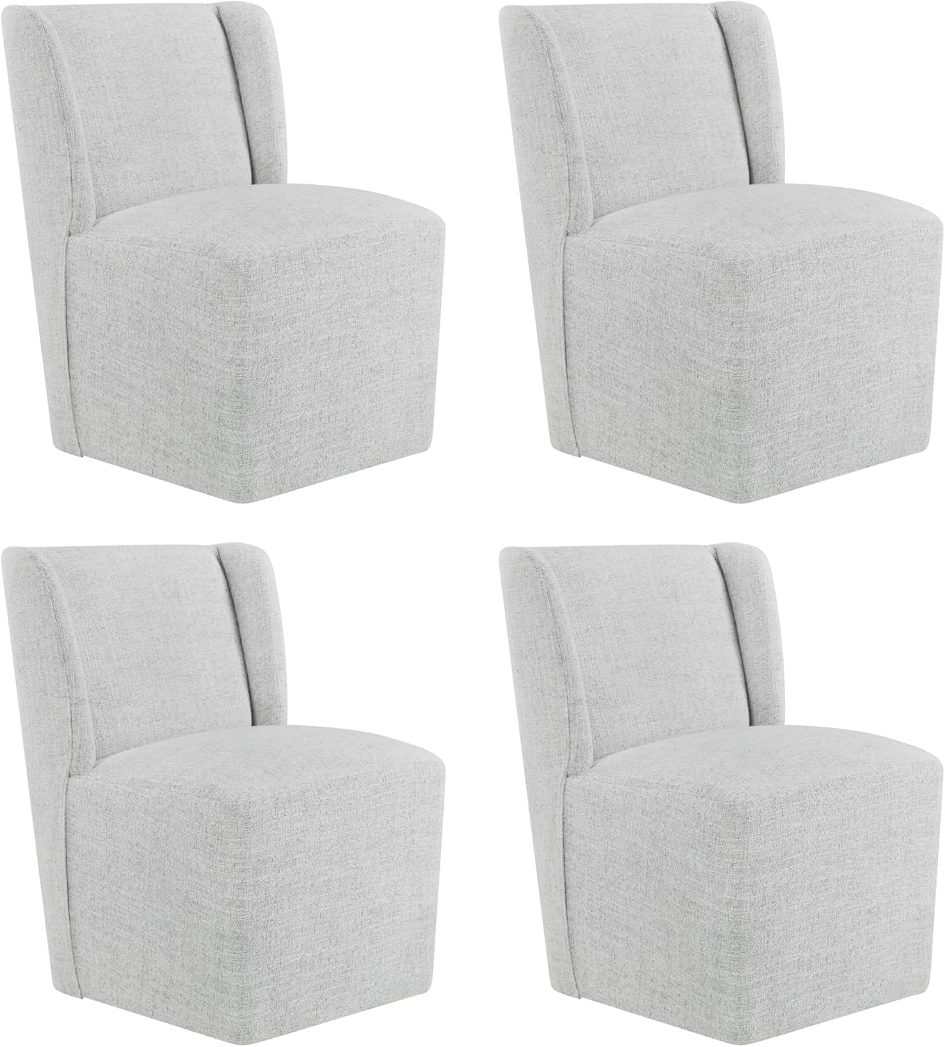 Upholstered Dining Chair with Casters Wingback Modern Side Armless Deskchair with Rollers for Diningroom Bedroom Livingroom Reading Room,Linen,2 Box