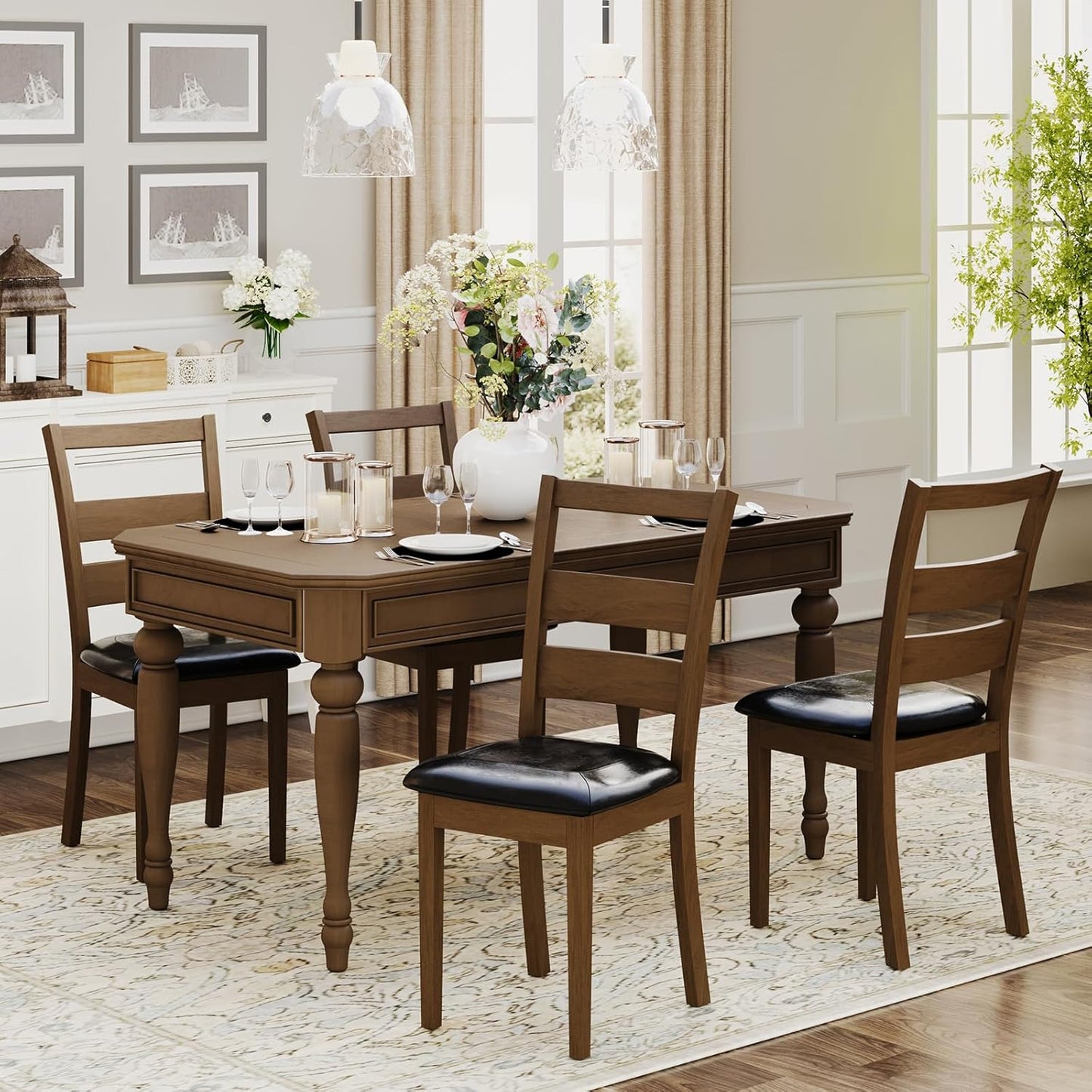 COLAMY Upholstered Dining Chairs Set of 6, Mid Century Modern Kitchen Chairs with Back, Farmhouse Fabric Side Dining Room Chairs with Wood Legs for Dining Room Restaurant, Beige
