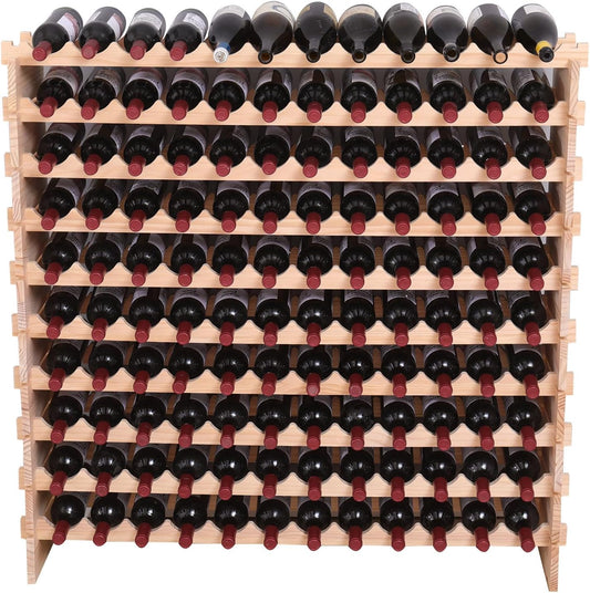 Wood Stackable Storage Modular Wine Rack Cabinet 120 Bottle freestanding Floor Wine Bottle Holder Display Shelves