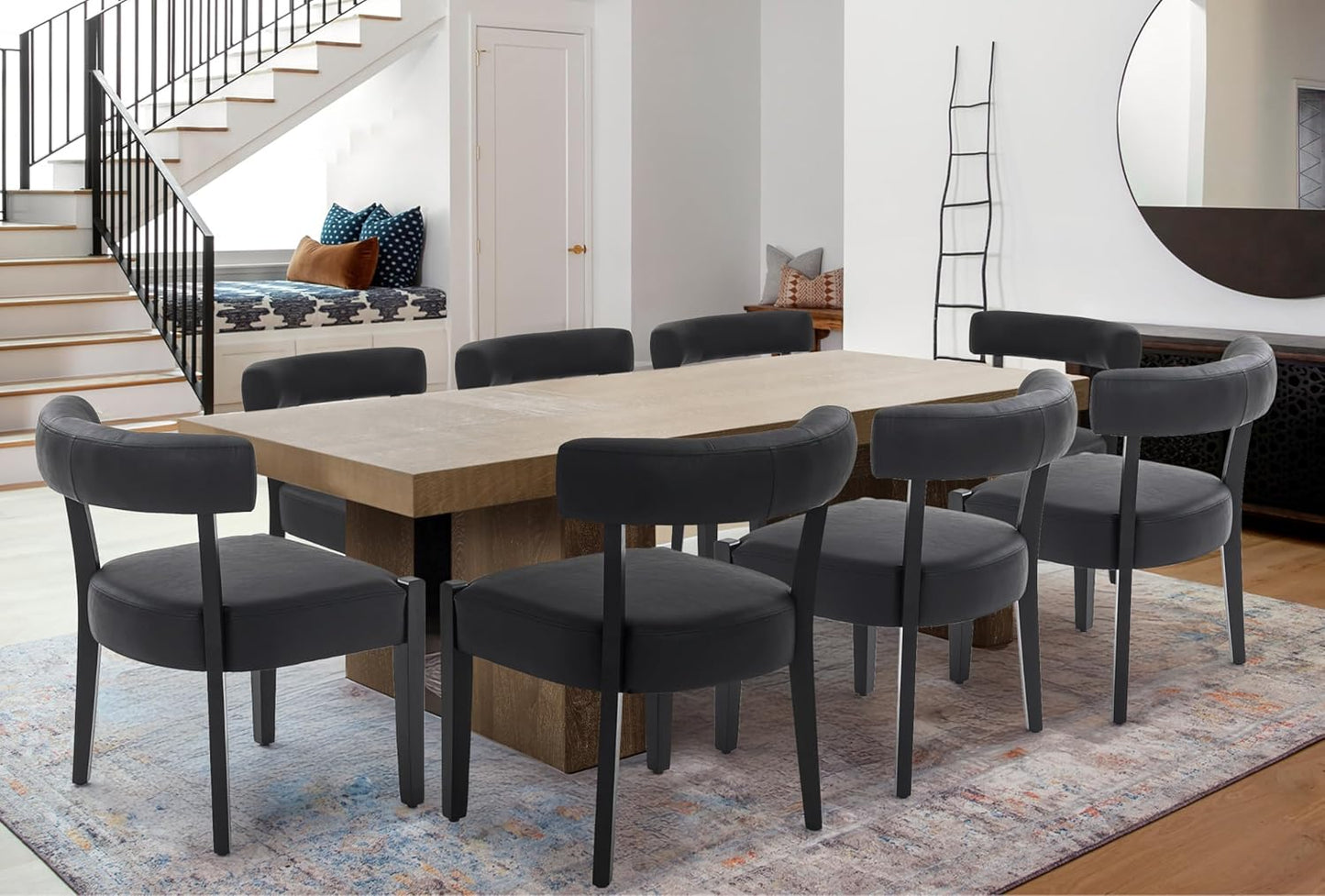Faux Leather Dining Chairs Set of 4 Upholstered Kitchen & Dining Room Wooden Chairs Mid Century Modern Dining Chairs Low Back, Beige