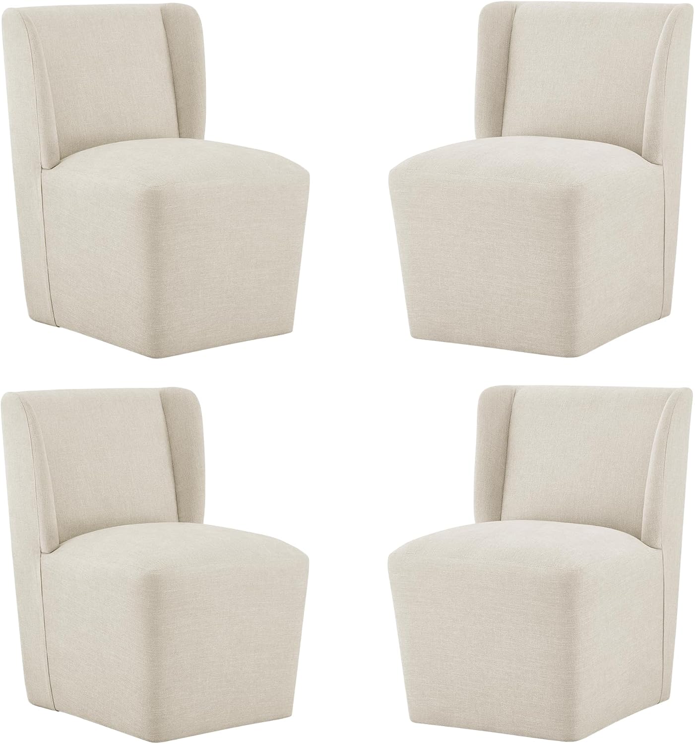 Upholstered Dining Chair with Casters Wingback Modern Side Armless Deskchair with Rollers for Diningroom Bedroom Livingroom Reading Room,Linen,2 Box