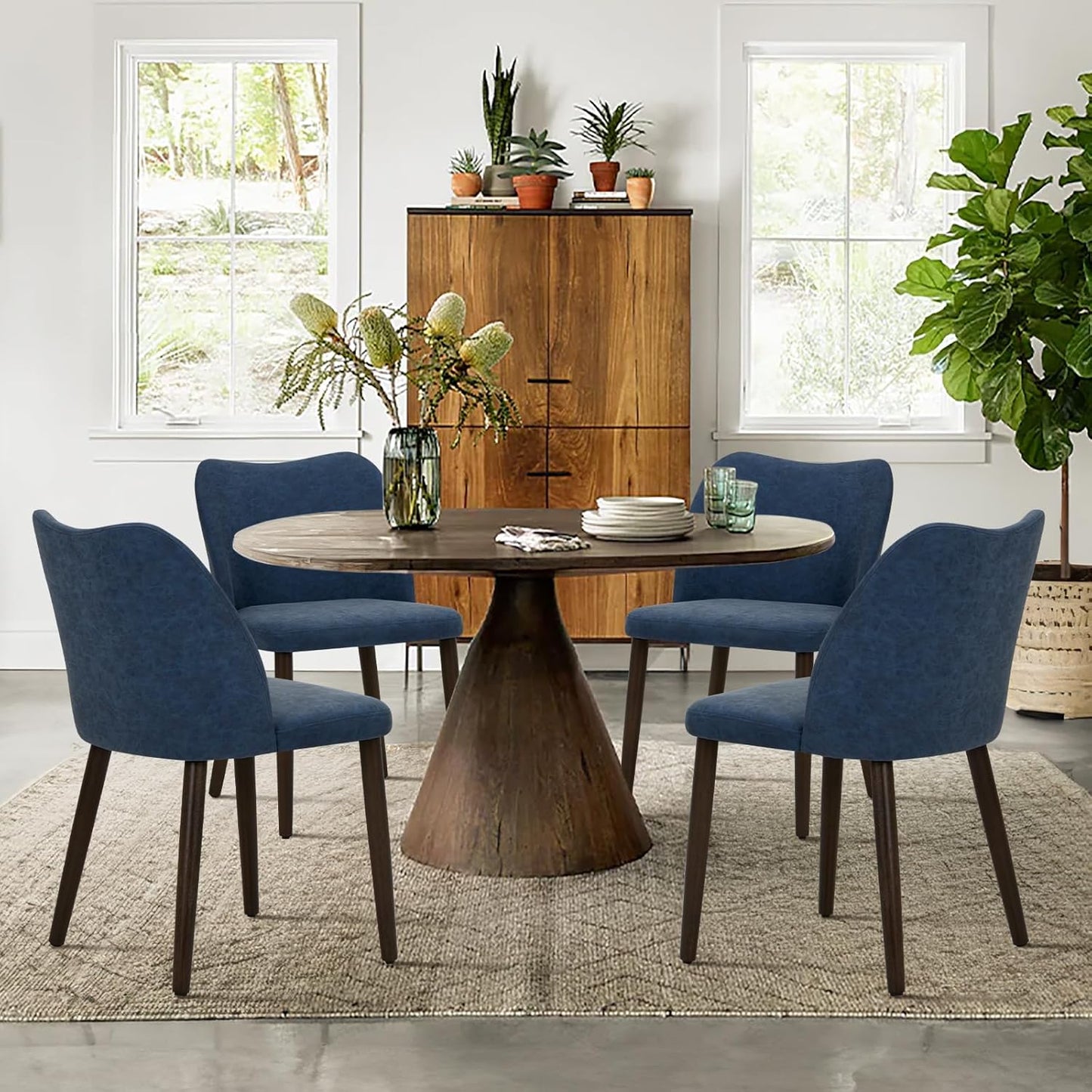 COLAMY Upholstered Dining Chairs Set of 6, Modern Fabric Dining Room Kitchen Side Chair with Padded Seat and Wood Legs for Restaurant/Cafe, Beige