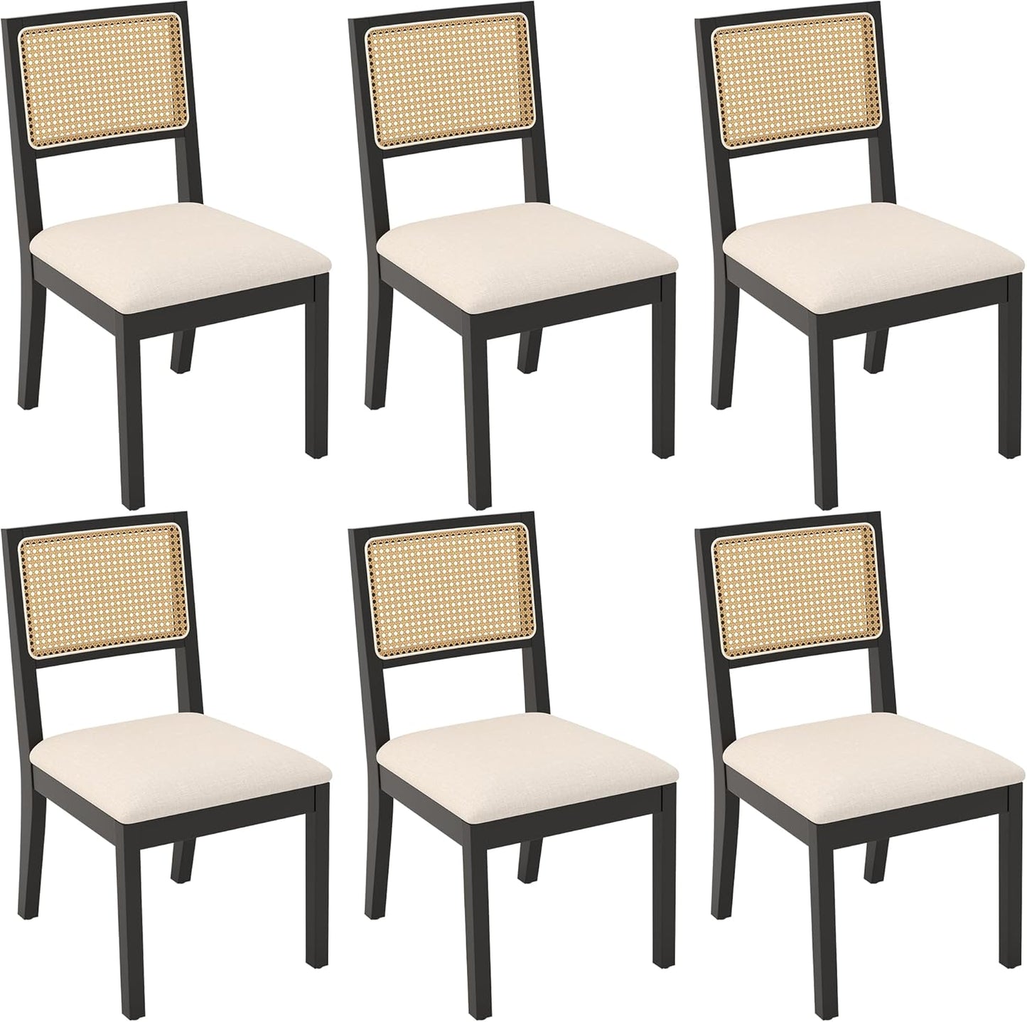 Westice Rattan Dining Chairs Set of 4, Farmhouse Natural Dining Room Chairs with Upholstered Cushion, Wood Armless Chairs for Kitchen/Restaurant