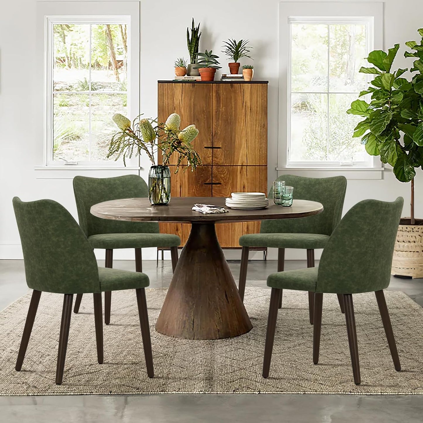 COLAMY Upholstered Dining Chairs Set of 6, Modern Fabric Dining Room Kitchen Side Chair with Padded Seat and Wood Legs for Restaurant/Cafe, Beige