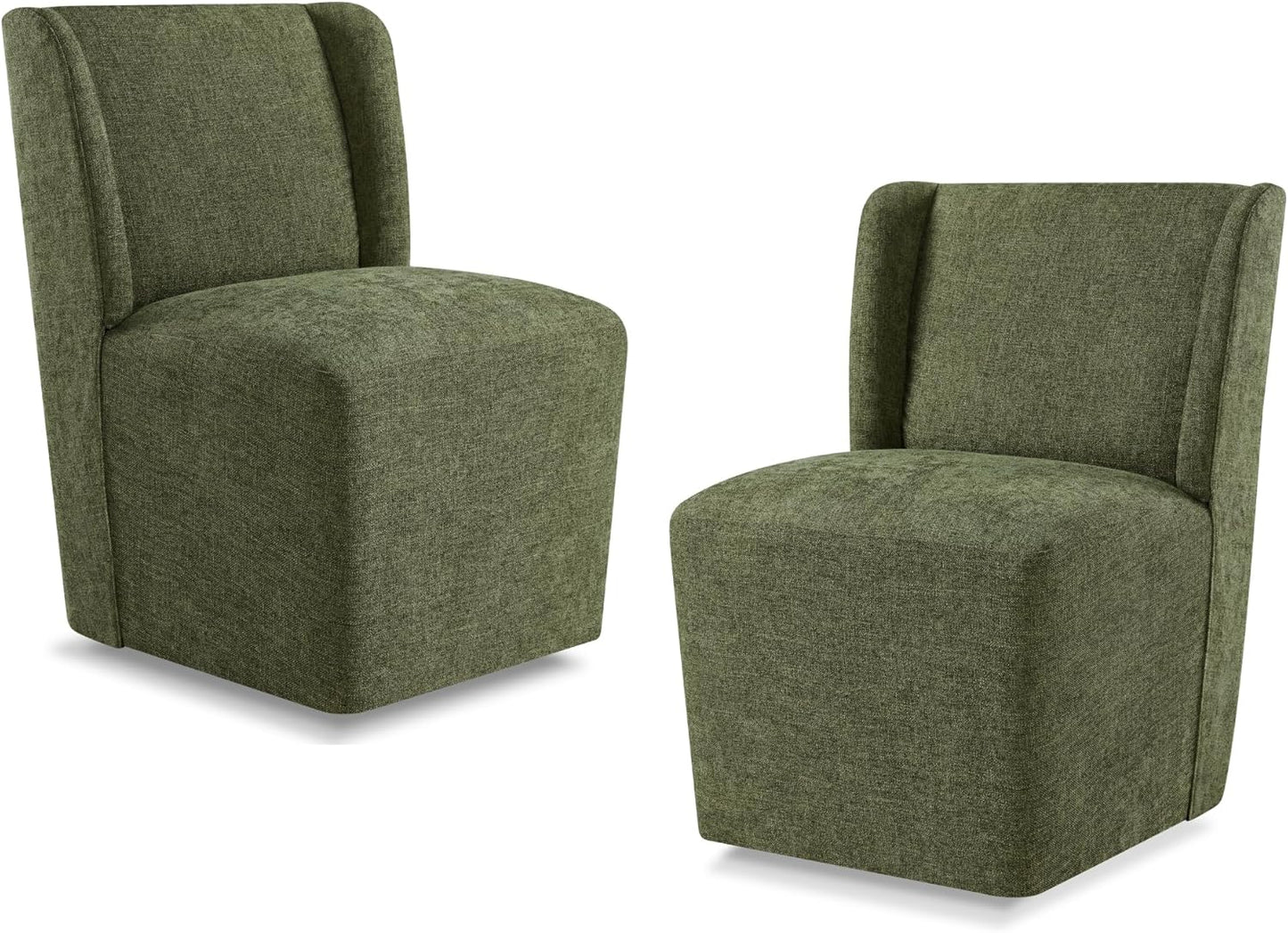 Upholstered Dining Chair with Casters Wingback Modern Side Armless Deskchair with Rollers for Diningroom Bedroom Livingroom Reading Room,Linen,2 Box