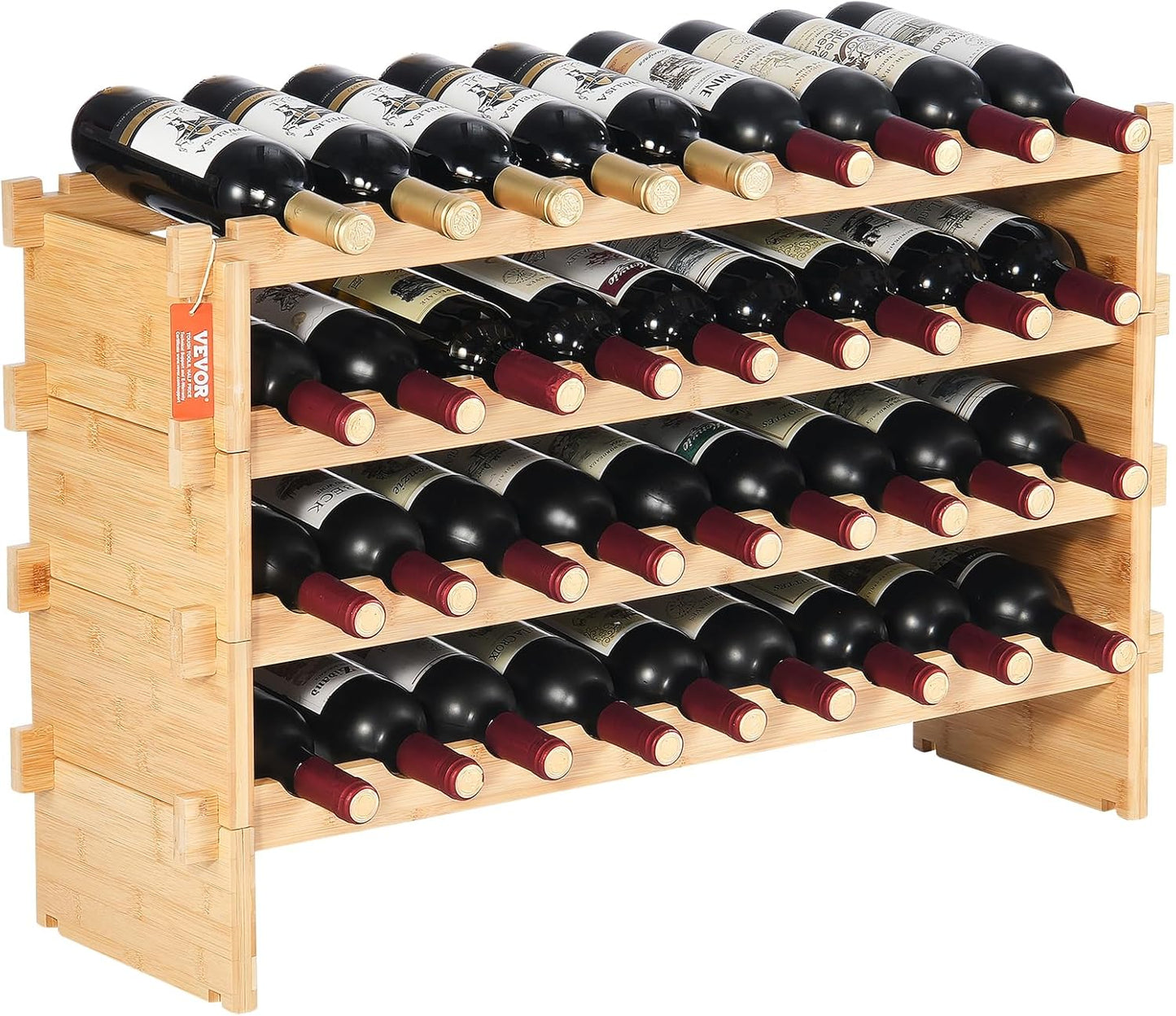 VEVOR 72 Bottle Upgrade Modular Wine Rack, Continuously Store Pinot Bottles, 8-Tier Bamboo Wood Storage Rack, Floor Freestanding Wines Holder Display Shelf, Wobble-Free Shelves for Kitchen Bar Cellar