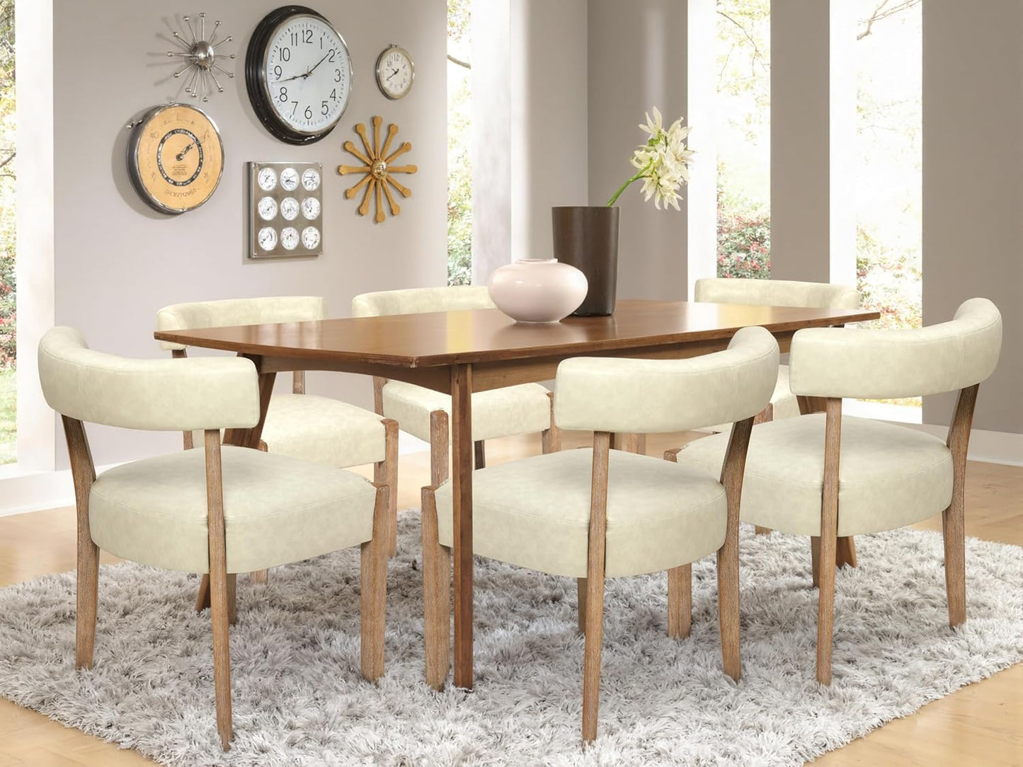 Faux Leather Dining Chairs Set of 4 Upholstered Kitchen & Dining Room Wooden Chairs Mid Century Modern Dining Chairs Low Back, Beige