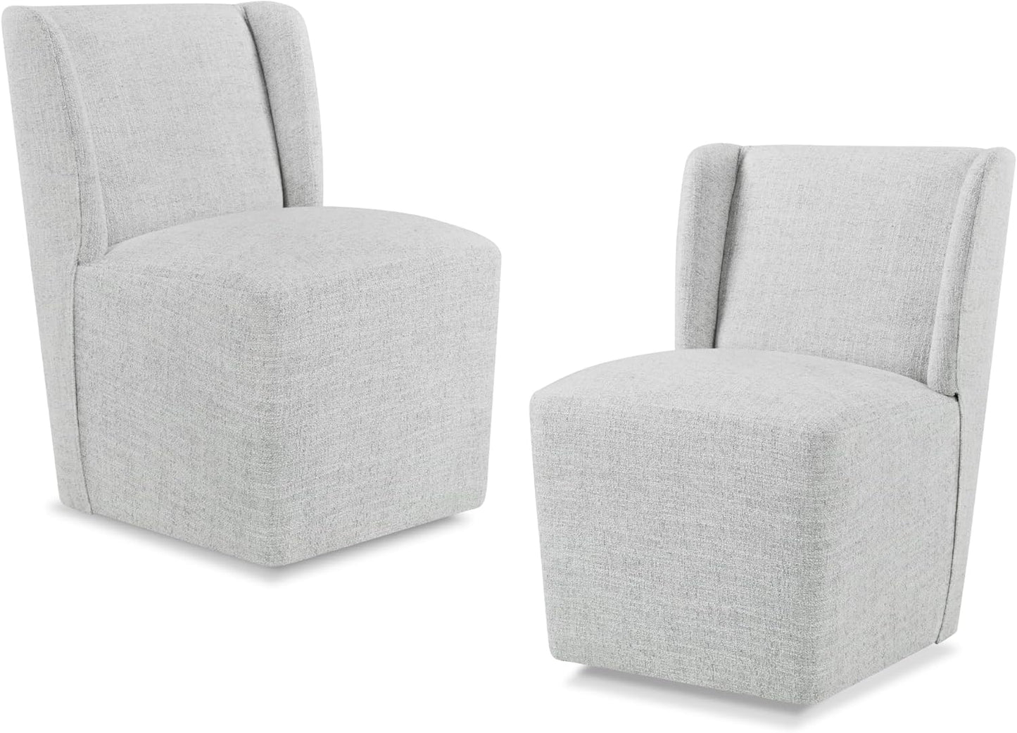 Upholstered Dining Chair with Casters Wingback Modern Side Armless Deskchair with Rollers for Diningroom Bedroom Livingroom Reading Room,Linen,2 Box