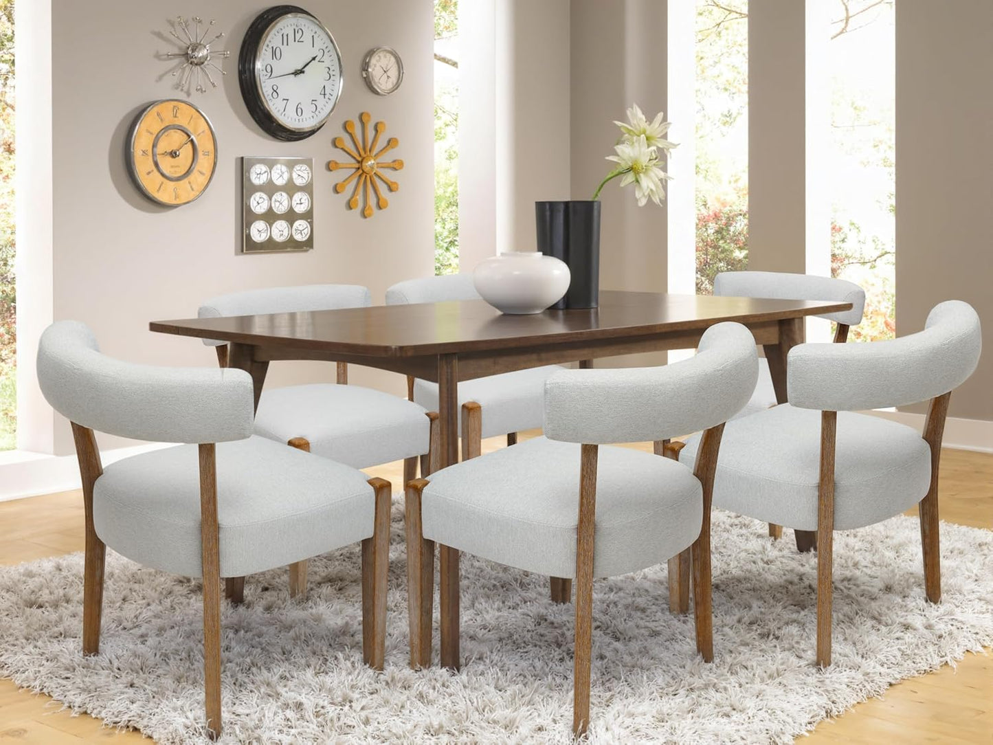 Faux Leather Dining Chairs Set of 4 Upholstered Kitchen & Dining Room Wooden Chairs Mid Century Modern Dining Chairs Low Back, Beige
