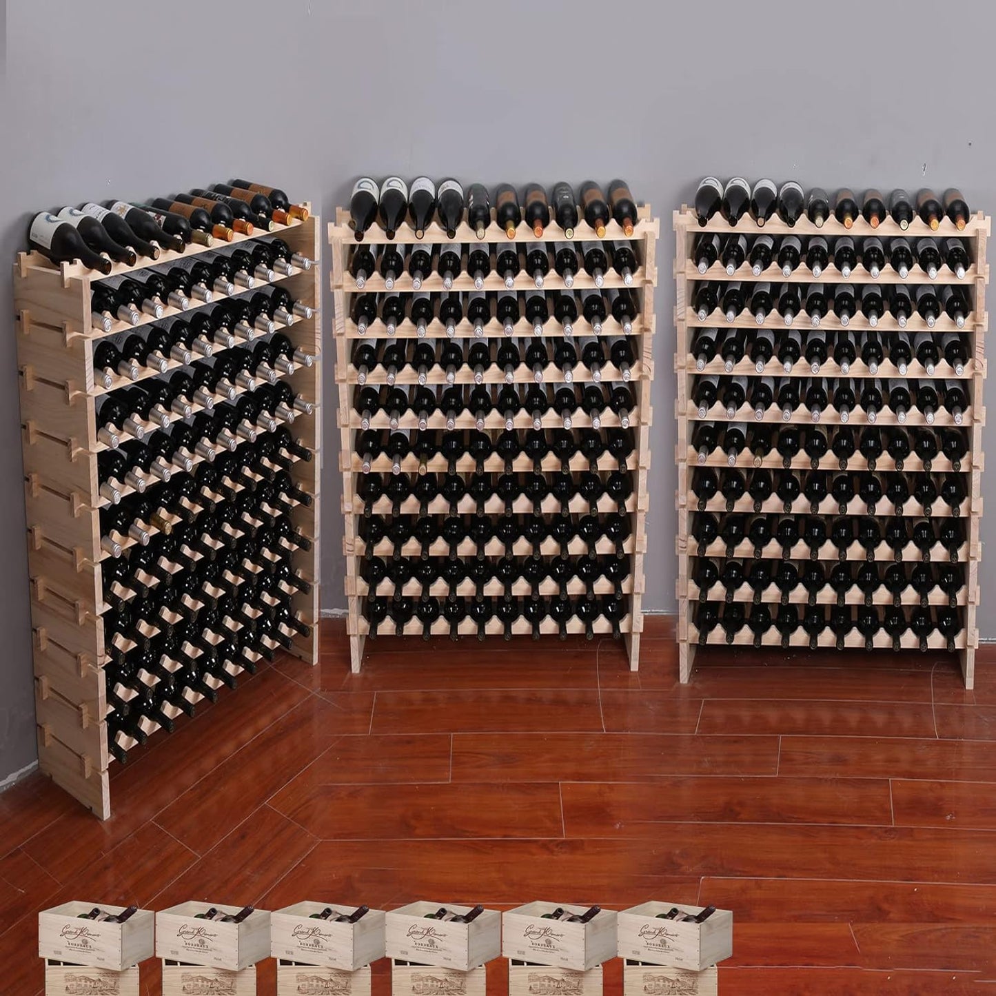 Wine Rack Cabinet Freestanding for Floor Wooden Stackable Storage Modular countertop Wood Wine Holder (100bottle)