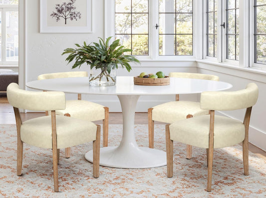 Faux Leather Dining Chairs Set of 4 Upholstered Kitchen & Dining Room Wooden Chairs Mid Century Modern Dining Chairs Low Back, Beige
