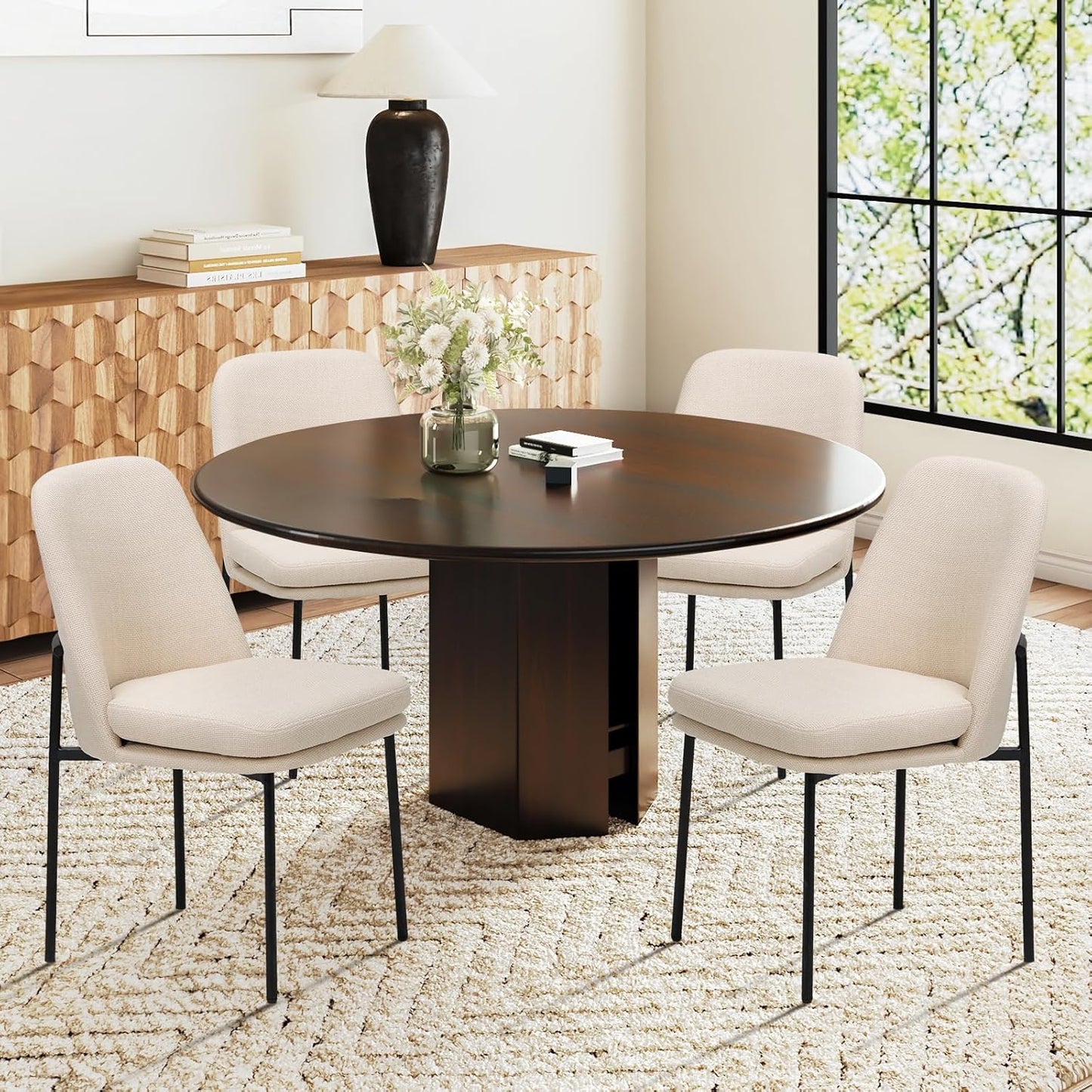 COLAMY Modern Dining Chairs Set of 6, Faux Leather Upholstered Dining Room Chairs Kitchen Chairs Dinner Chair with Curved Back and Metal Legs, Brown