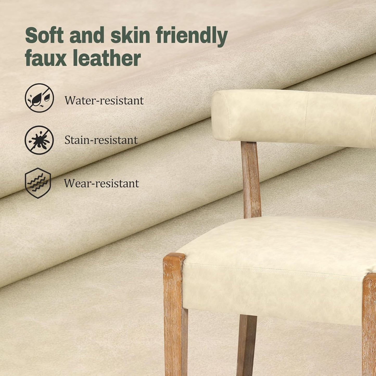 Faux Leather Dining Chairs Set of 4 Upholstered Kitchen & Dining Room Wooden Chairs Mid Century Modern Dining Chairs Low Back, Beige