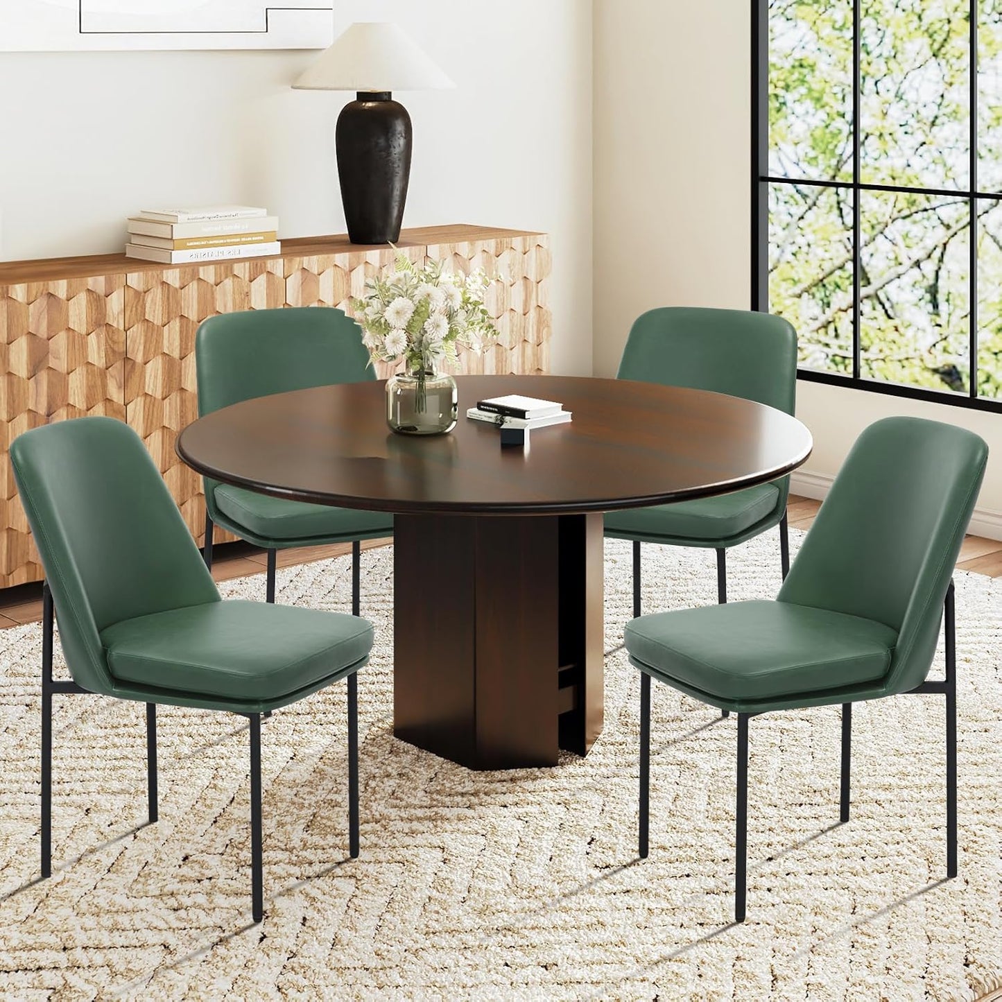 COLAMY Modern Dining Chairs Set of 6, Faux Leather Upholstered Dining Room Chairs Kitchen Chairs Dinner Chair with Curved Back and Metal Legs, Brown