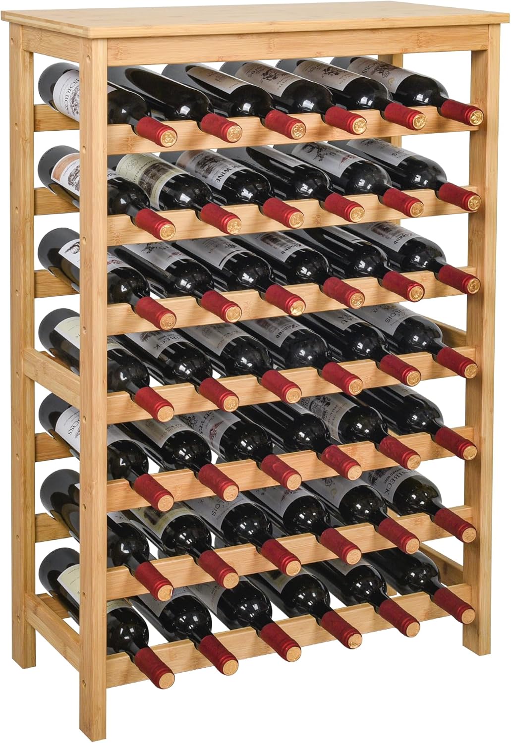 VASMIA 42 Bottles Bamboo Wine Rack,7-Tier Wine Rack Freestanding Floor with Table Top, Wine Storage Shelf for Kitchen Dining Room Bar,Black